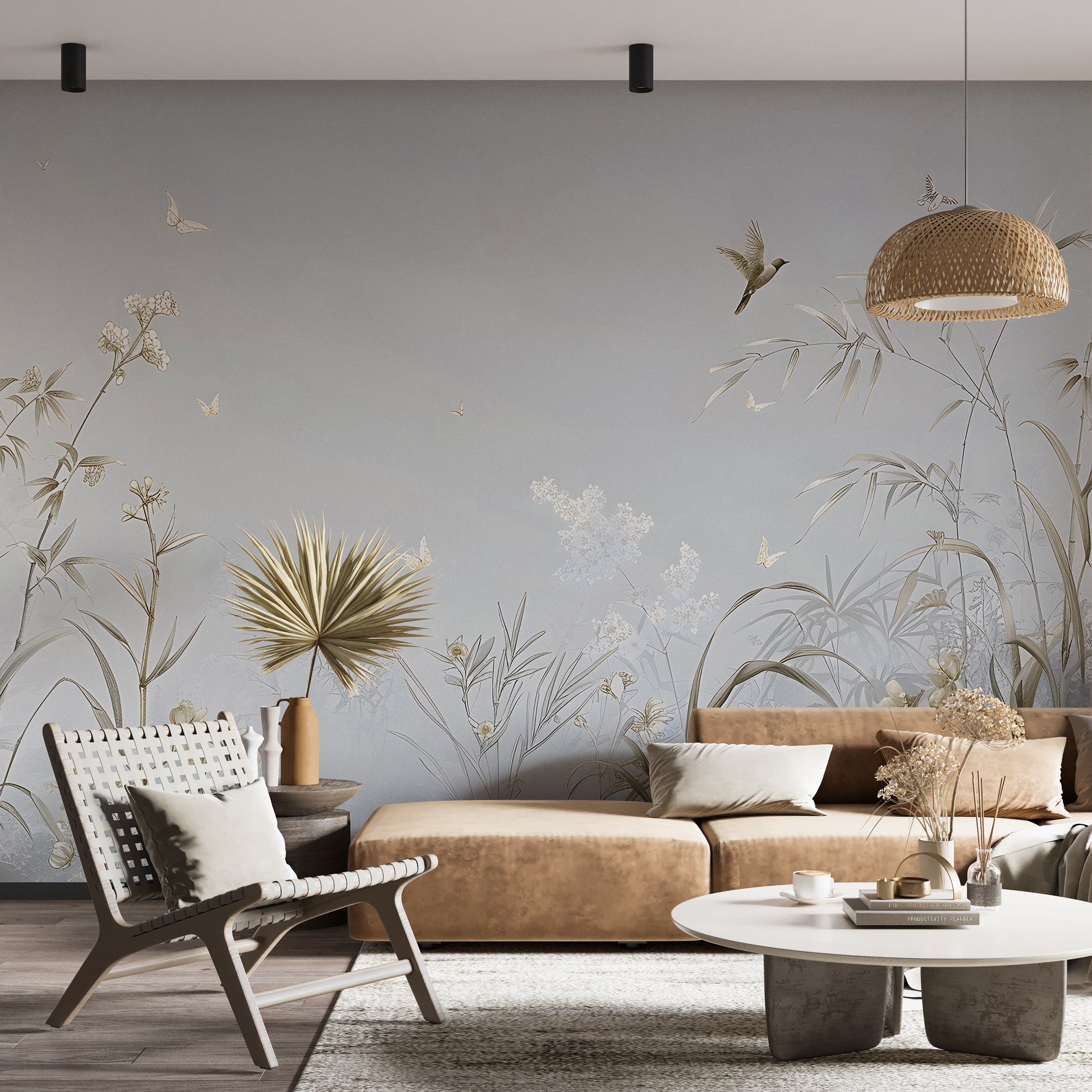 Tranquil floral wall decal in gentle hues