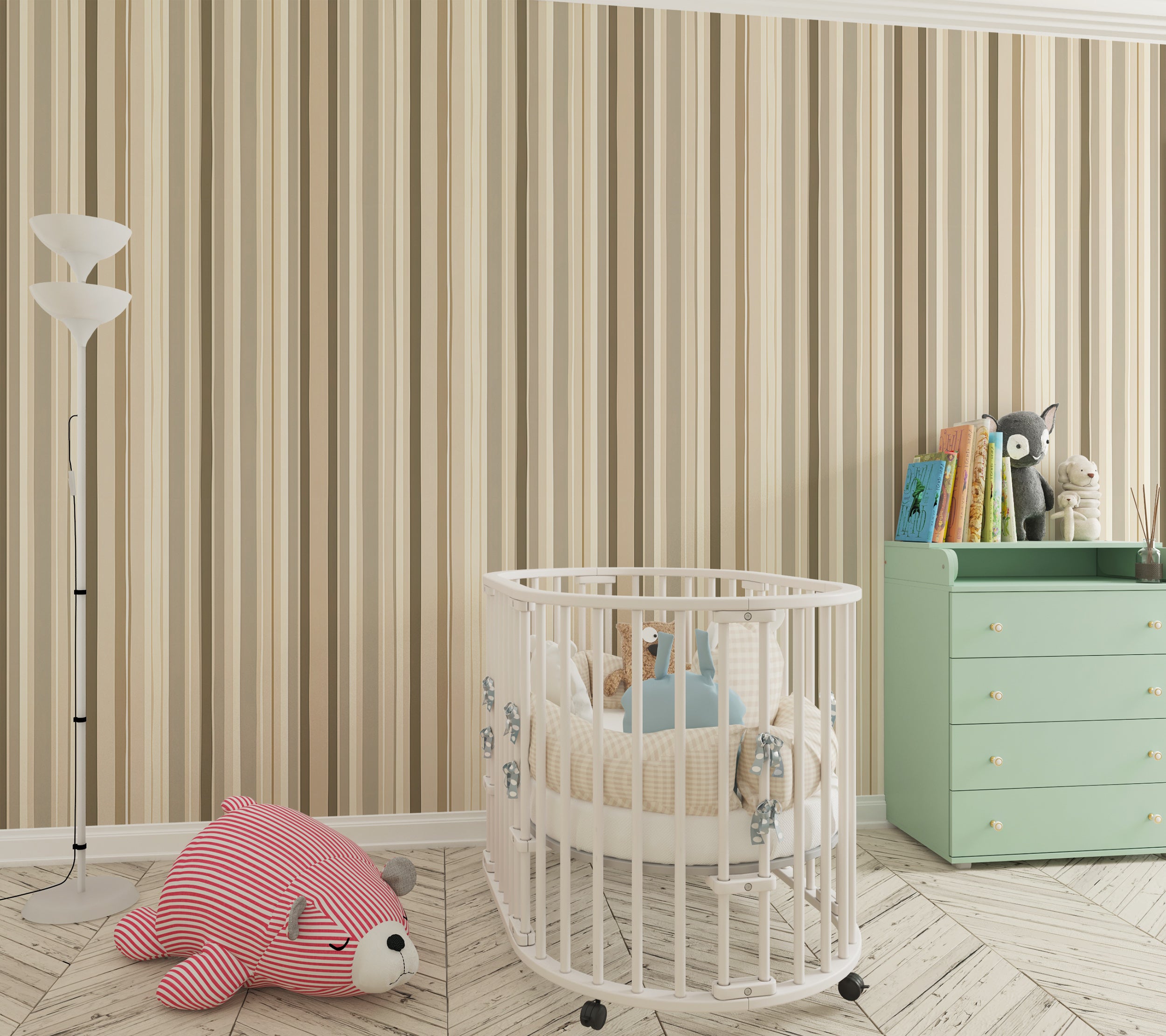 Contemporary Beige Striped Wall Covering