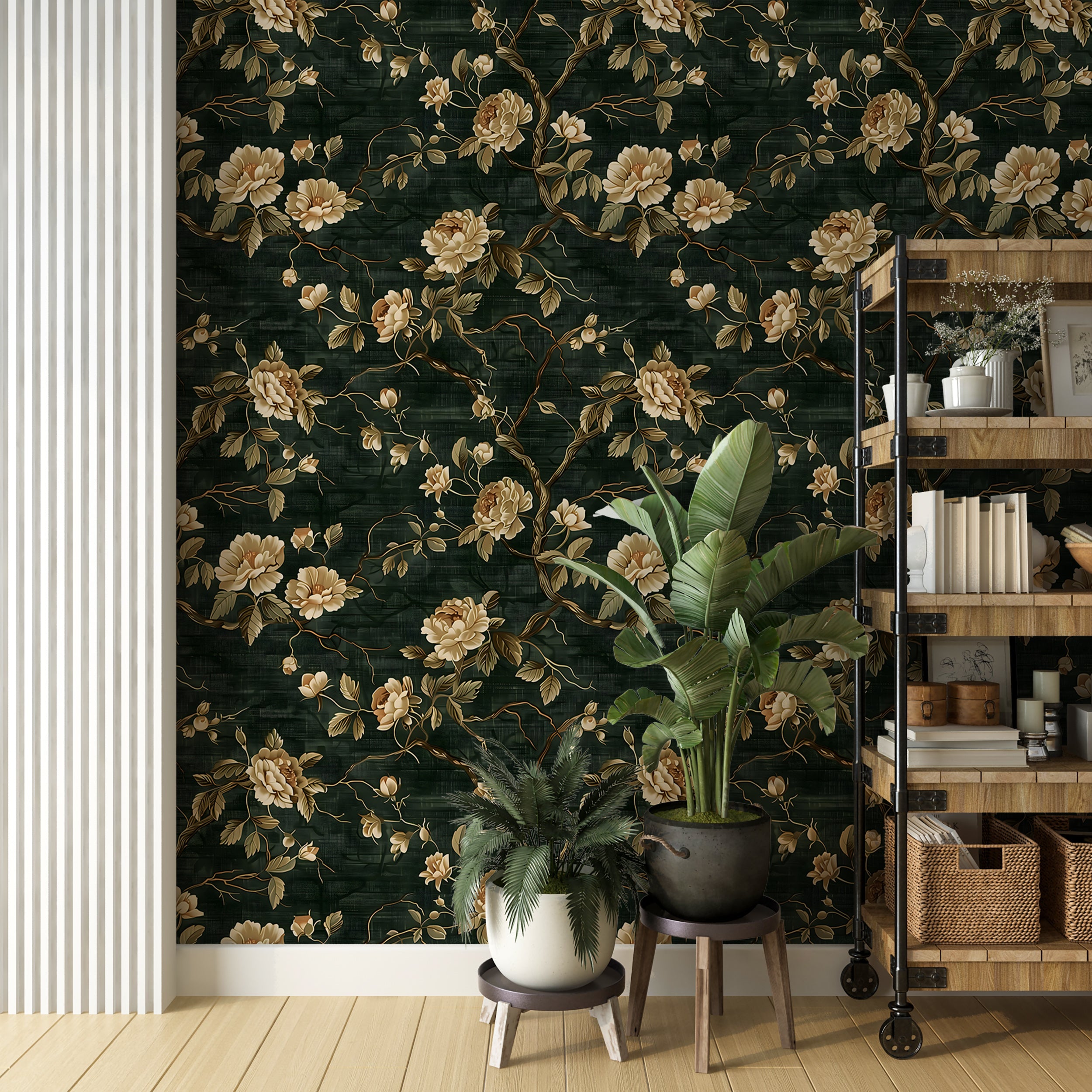 Beige roses peel and stick wallpaper Removable vintage botanical decor