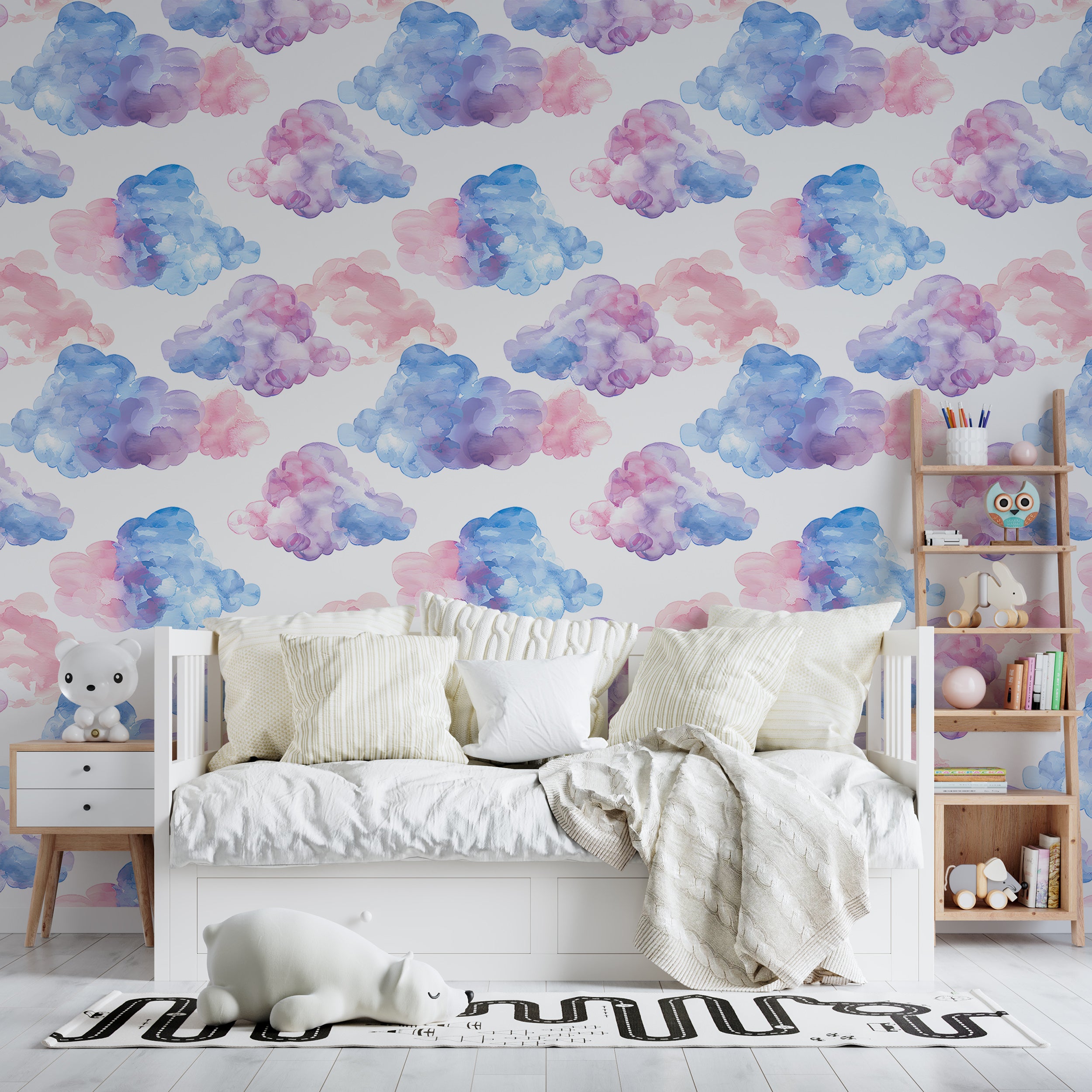 Kids room pastel clouds wallpaper