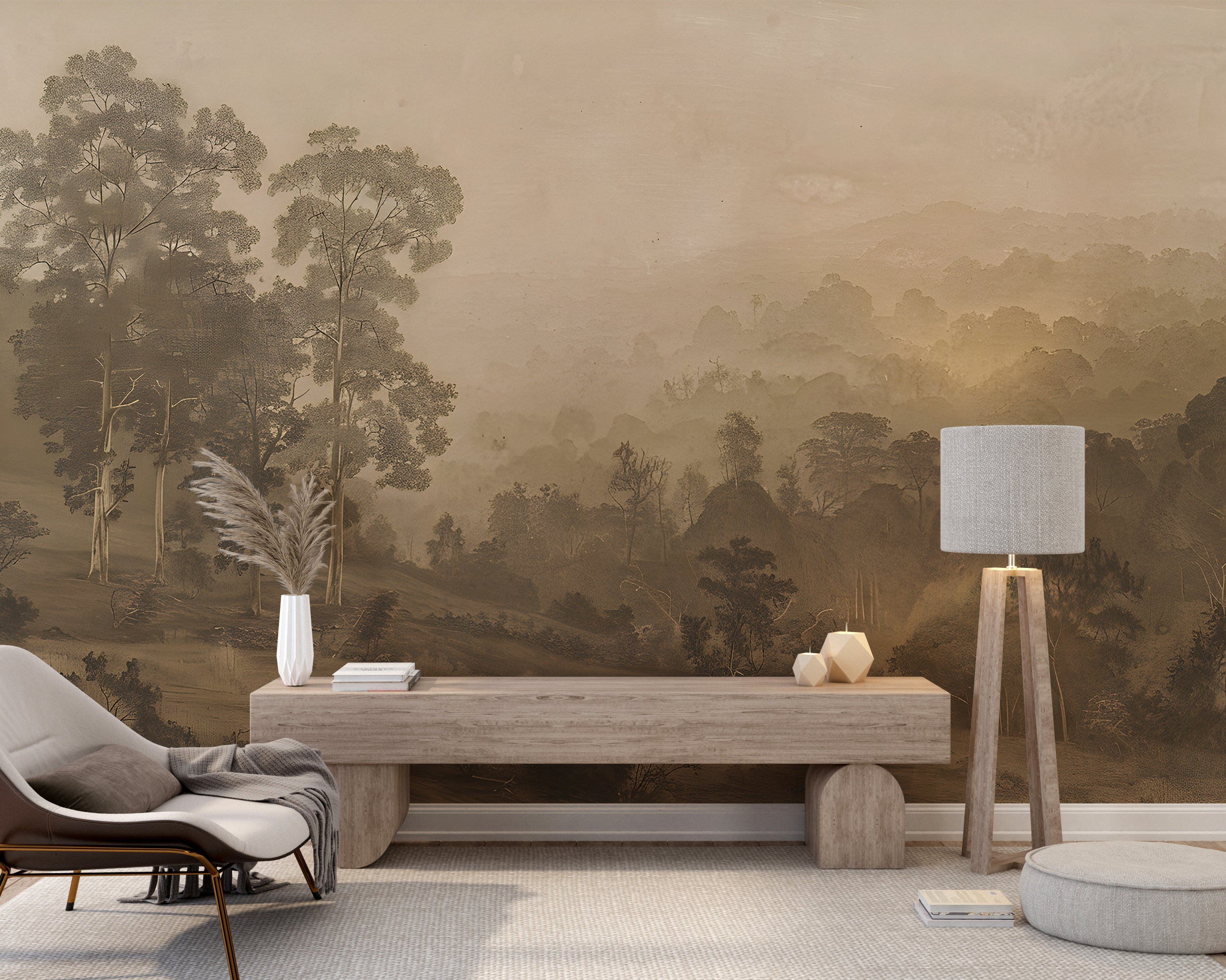 Removable beige scenic mural