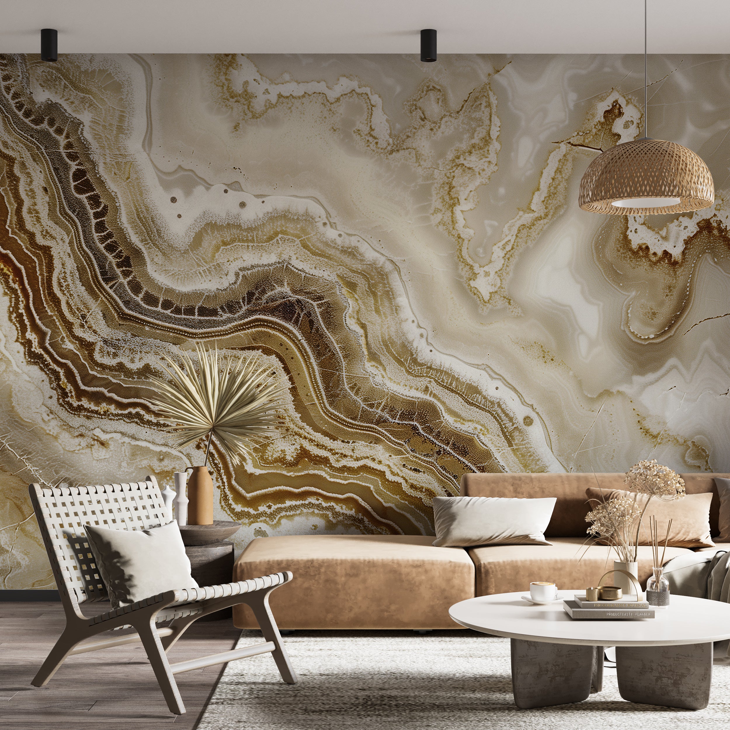 Beige Marble Accent Wall Mural, Brown Bathroom Stone Texture Wallpaper, Peel and Stick Natural Marble Wall Decor, Removable Marble