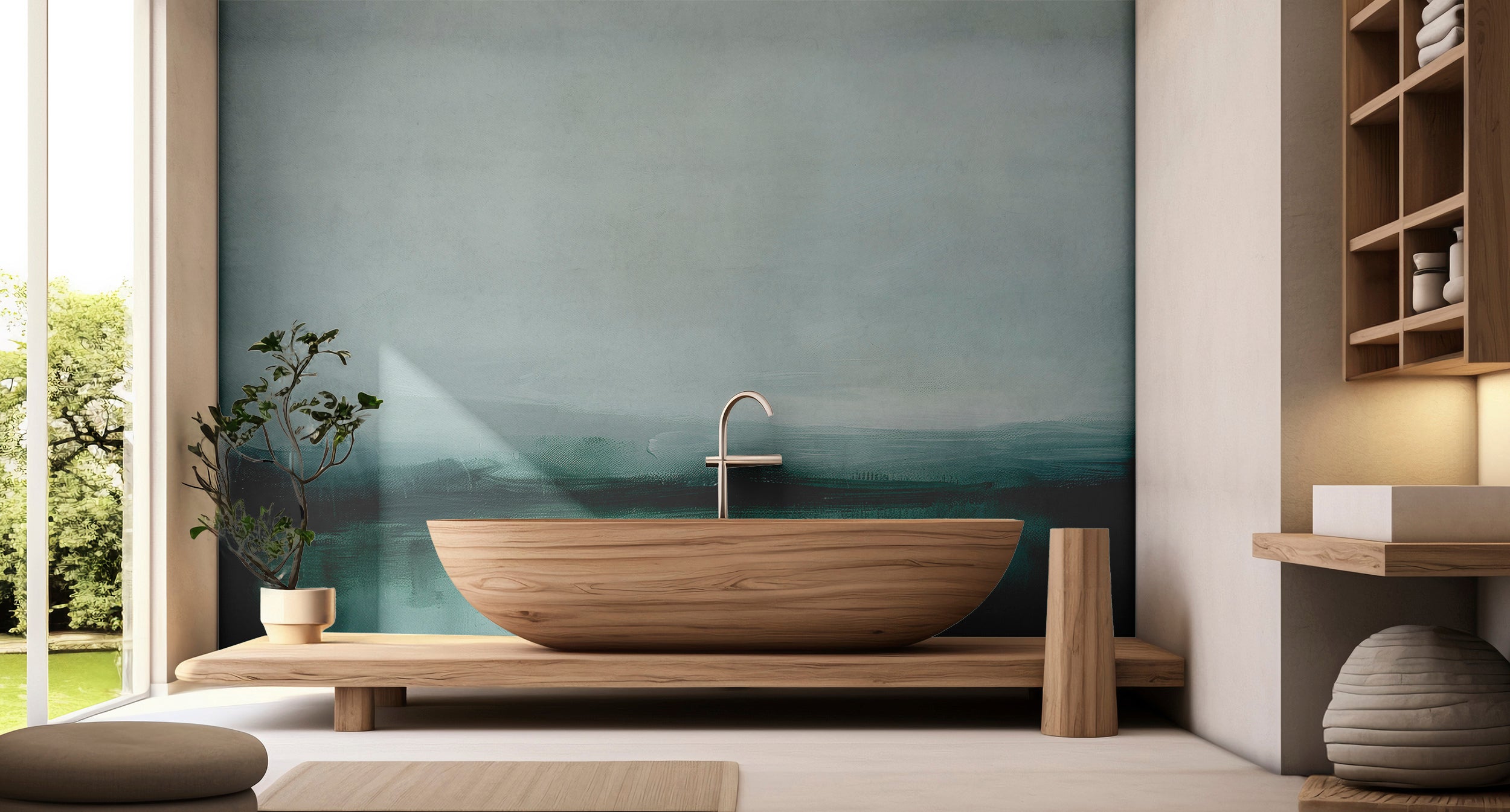 Soft green sea horizon wall mural