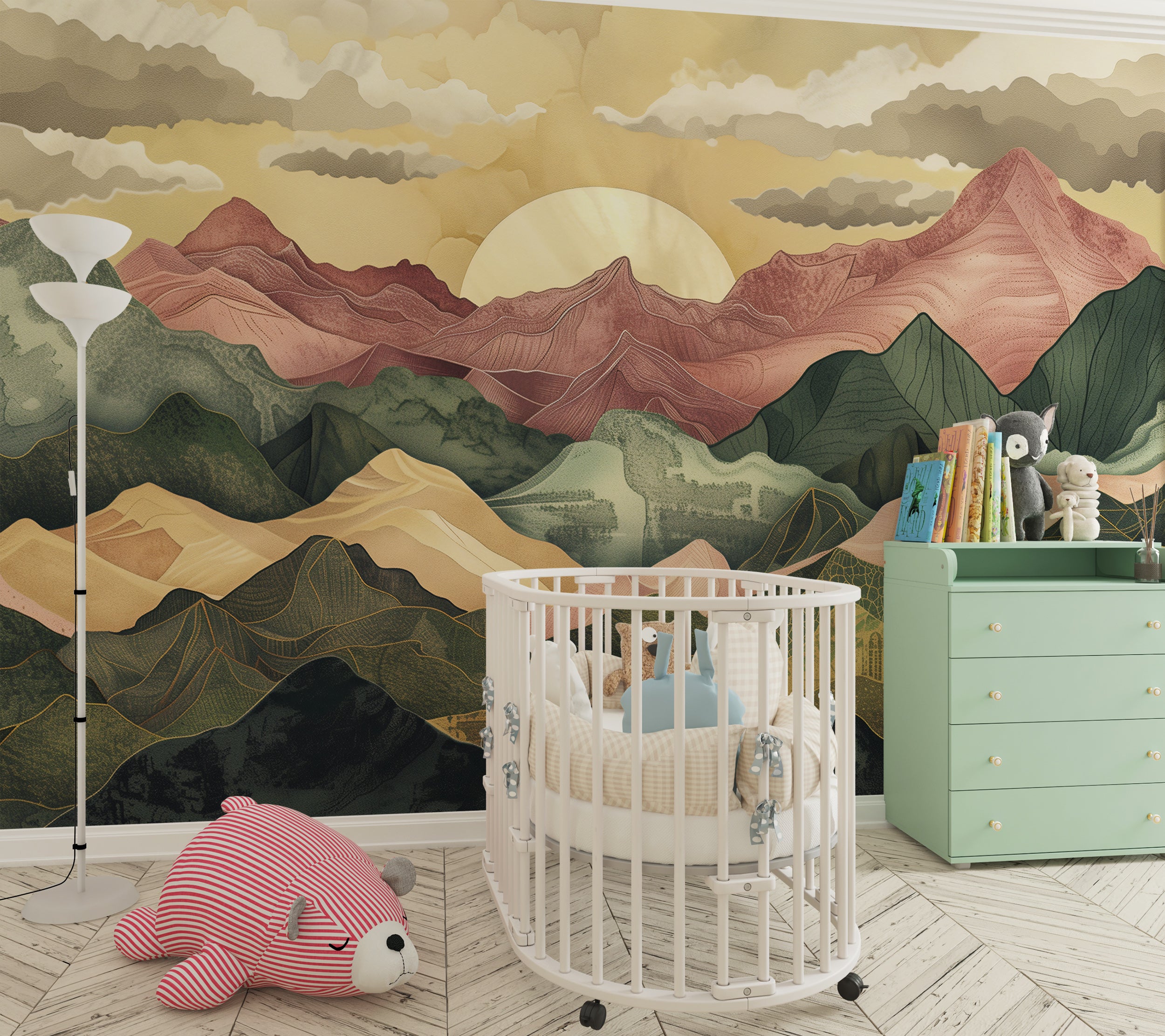 Eco-friendly colorful mountain mural