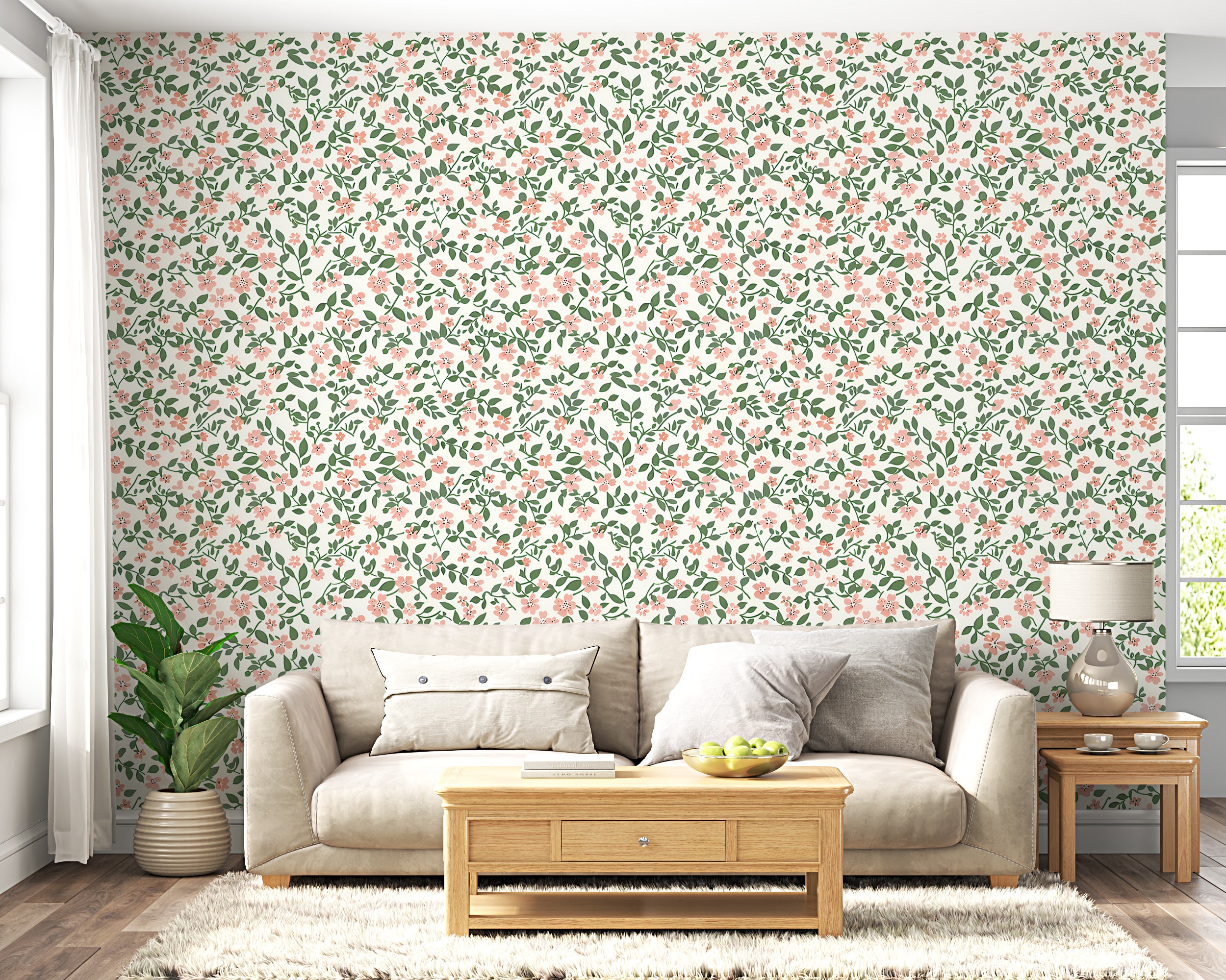 Easy install removable floral wallpaper