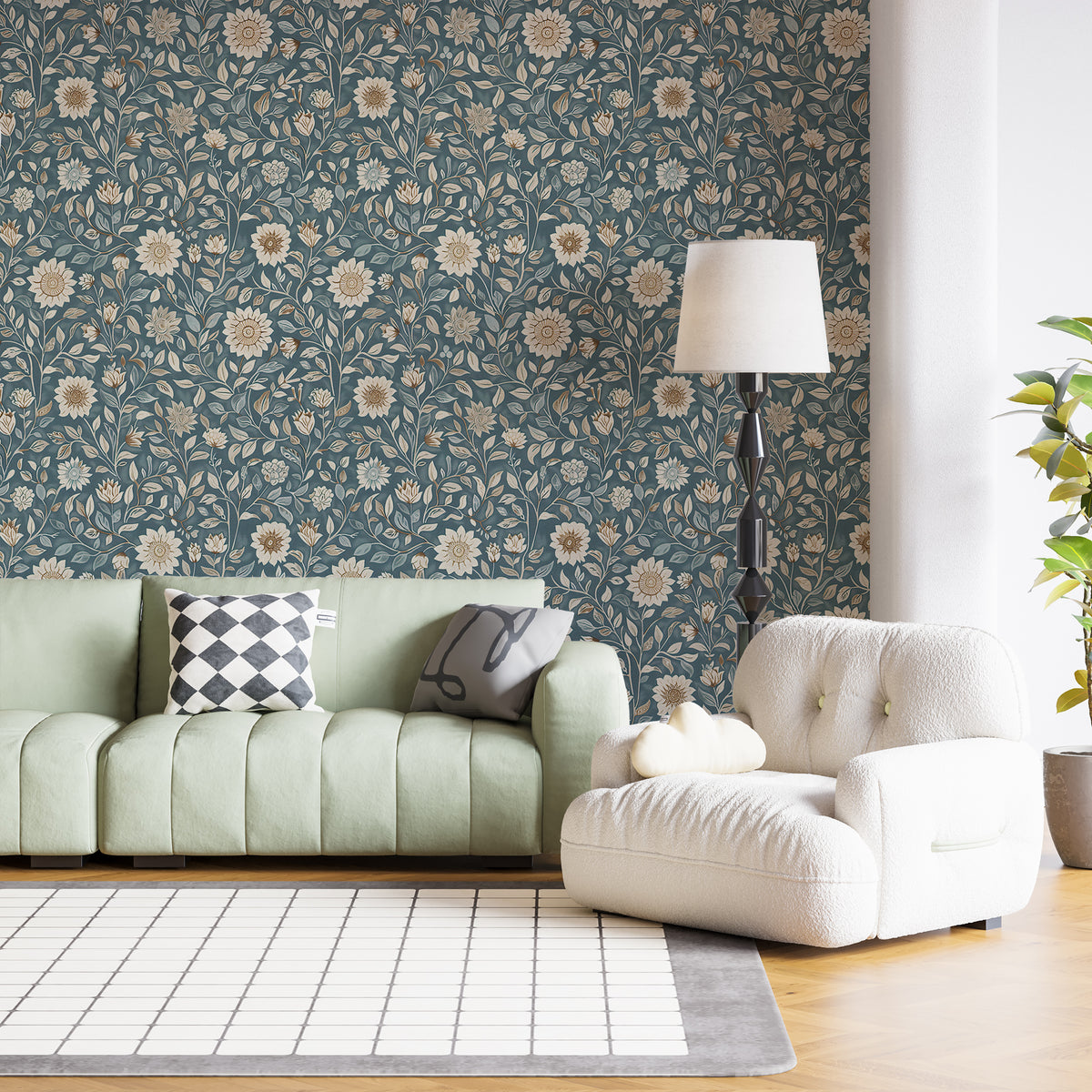 Floral Wallpaper in William Morris Style - Soft Blue Floral Wallpaper