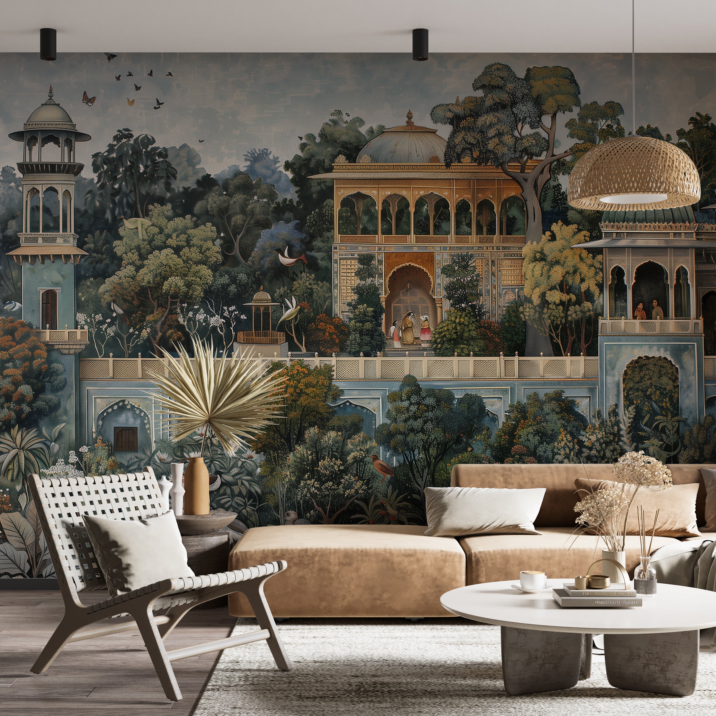 Lush Garden Wall Mural with colorful palace Vintage architecture palace wall decor