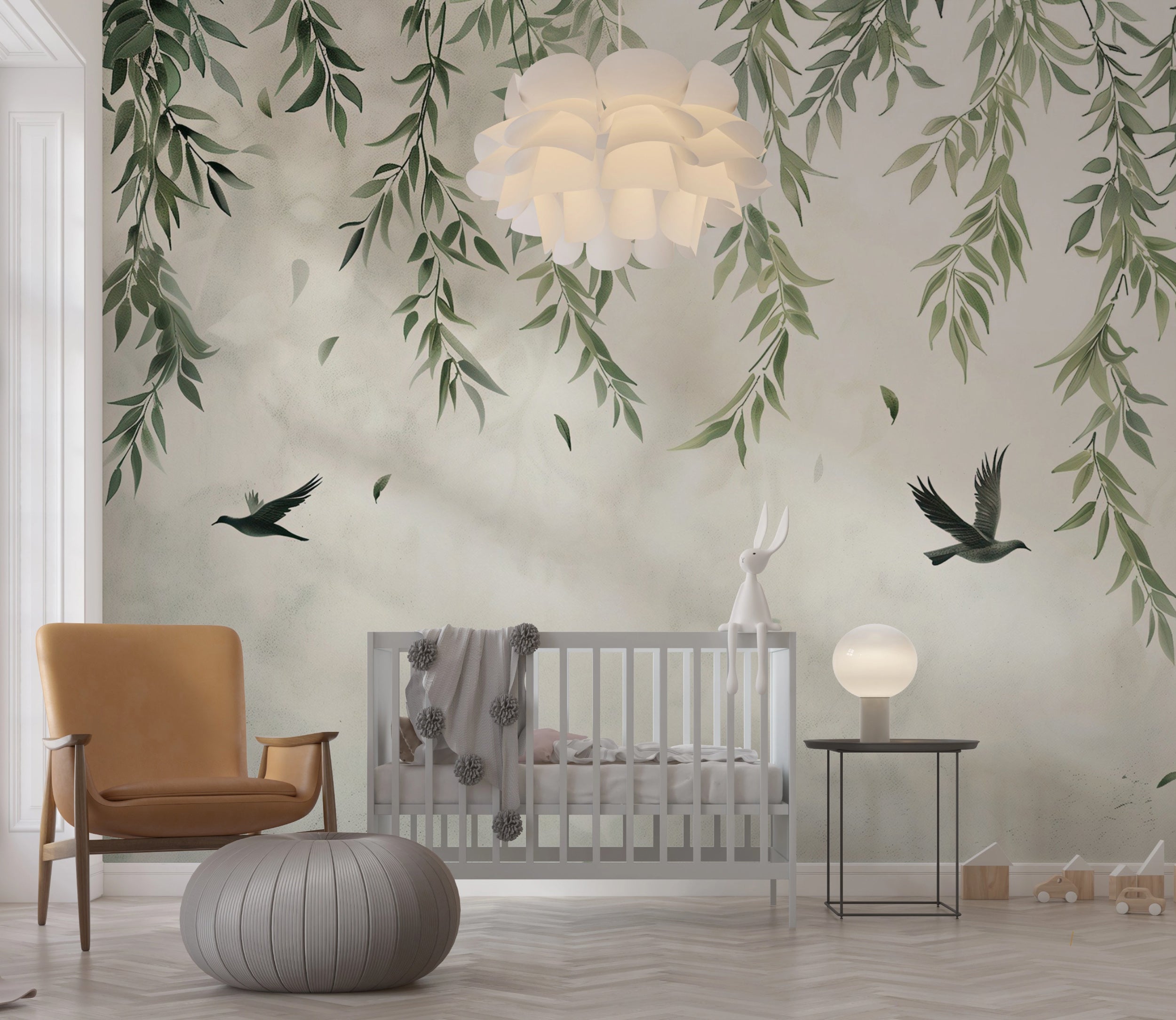 Calming willow branches and birds wall art