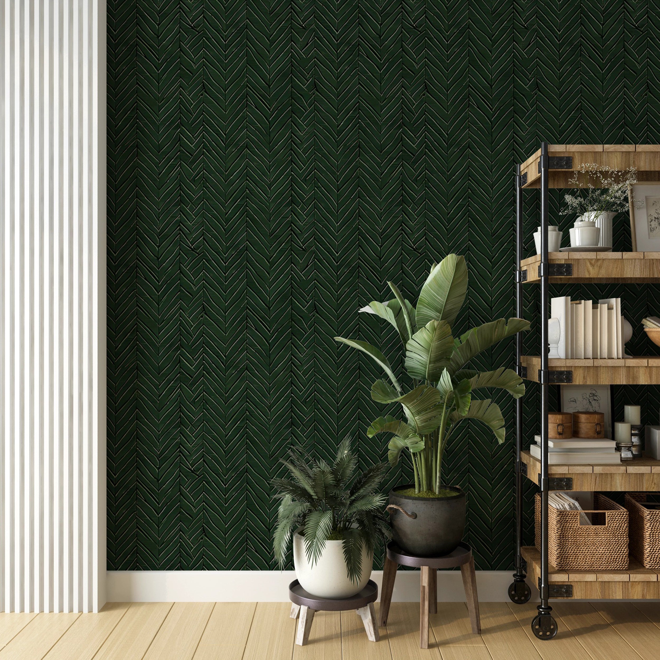 Dark green herringbone wallpaper for bedrooms