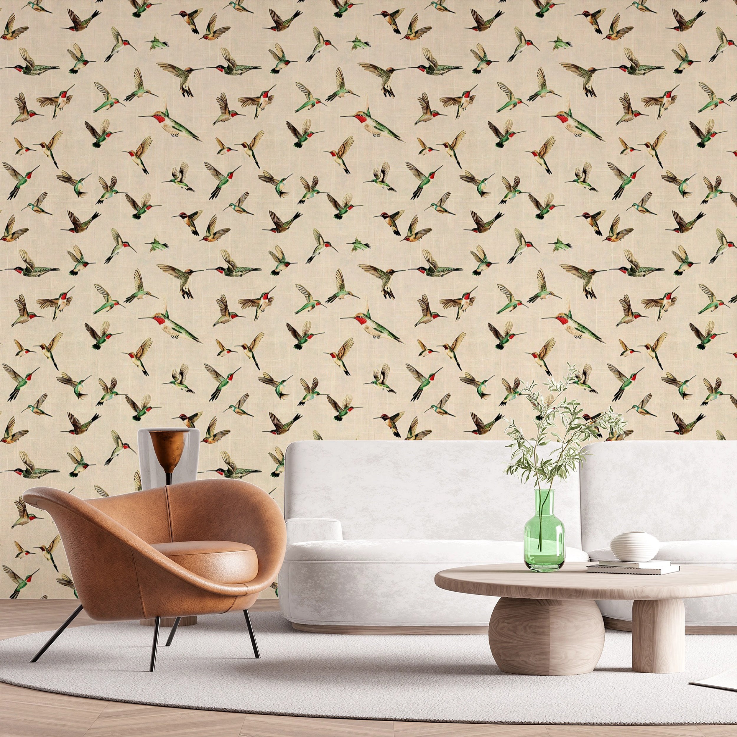 Colorful birds wallpaper for living room decor Peel and stick minimalist beige wallpaper