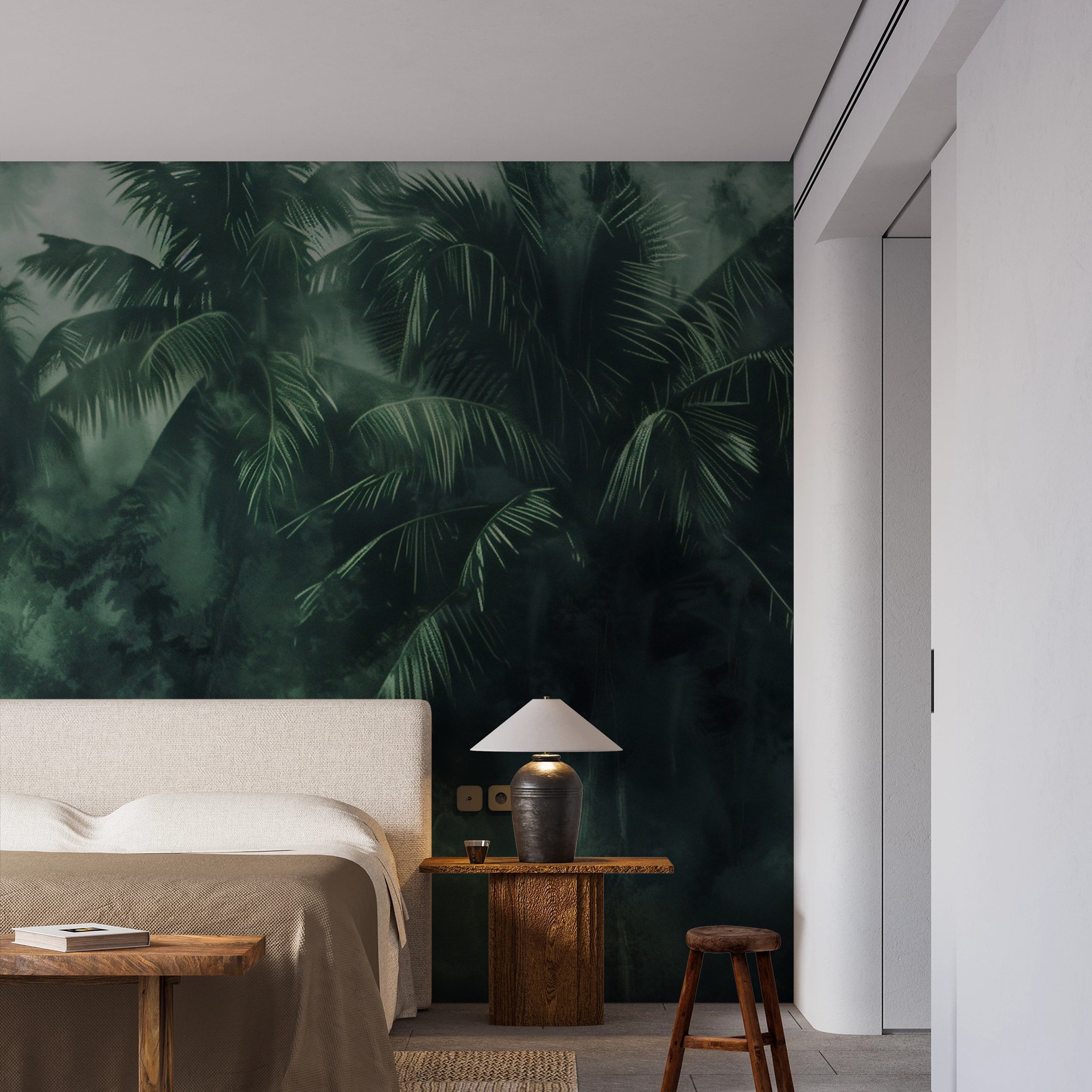 Dark green tropical forest wall mural for living room decor Peel and stick palm trees wallpaper for bedrooms