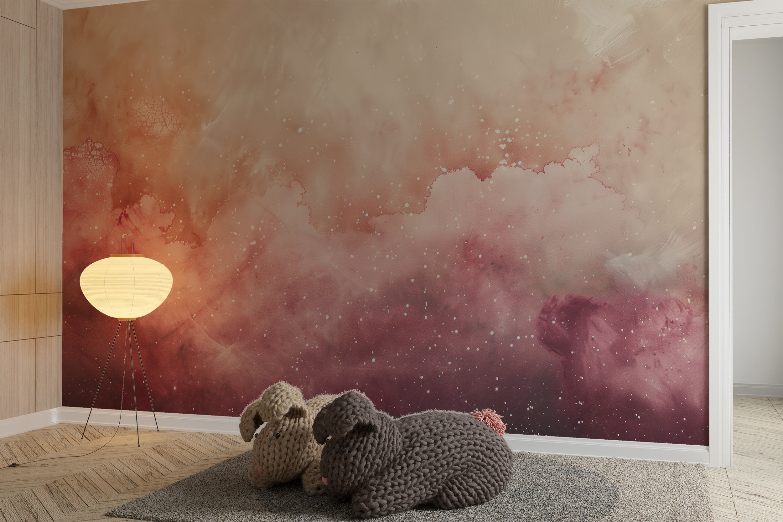 Beige and pink starry sky wallpaper for nurseries