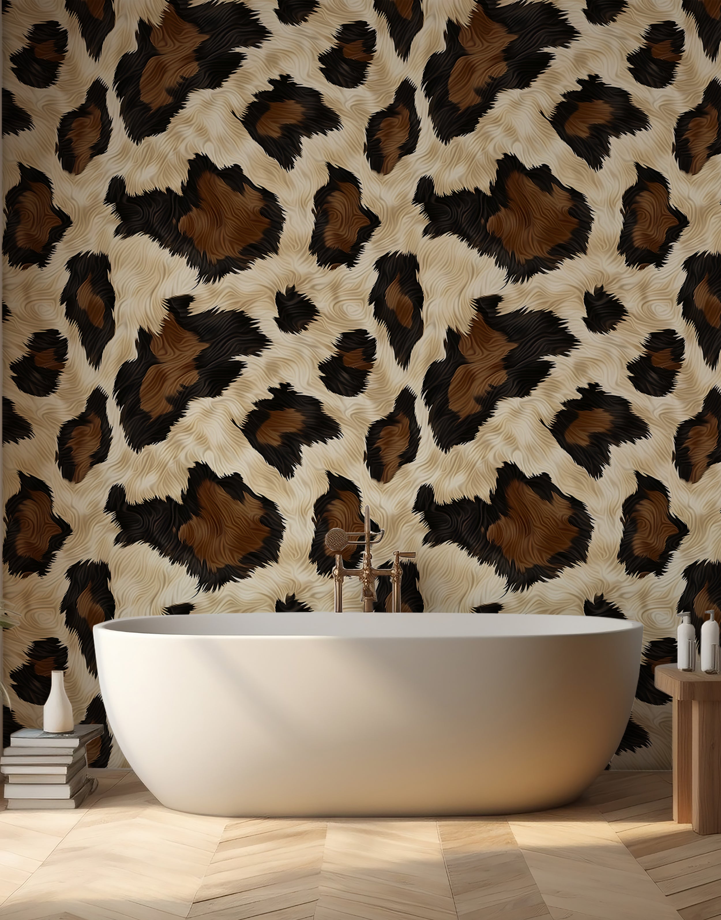 Beige and brown cow print wallpaper for accent walls Peel and stick animal skin pattern wall decor