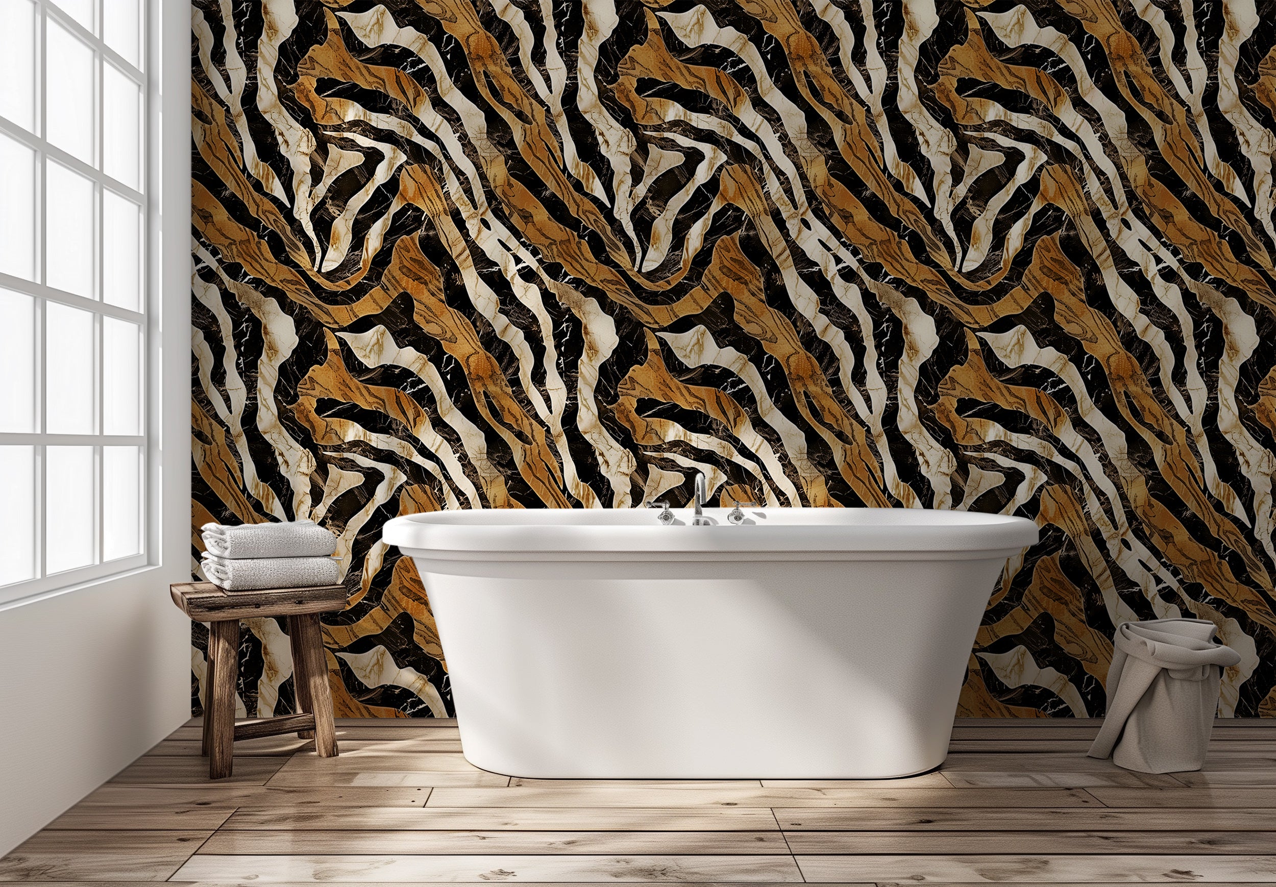 Tropical tiger stripe removable wall art Easy-to-apply animal pattern wallpaper