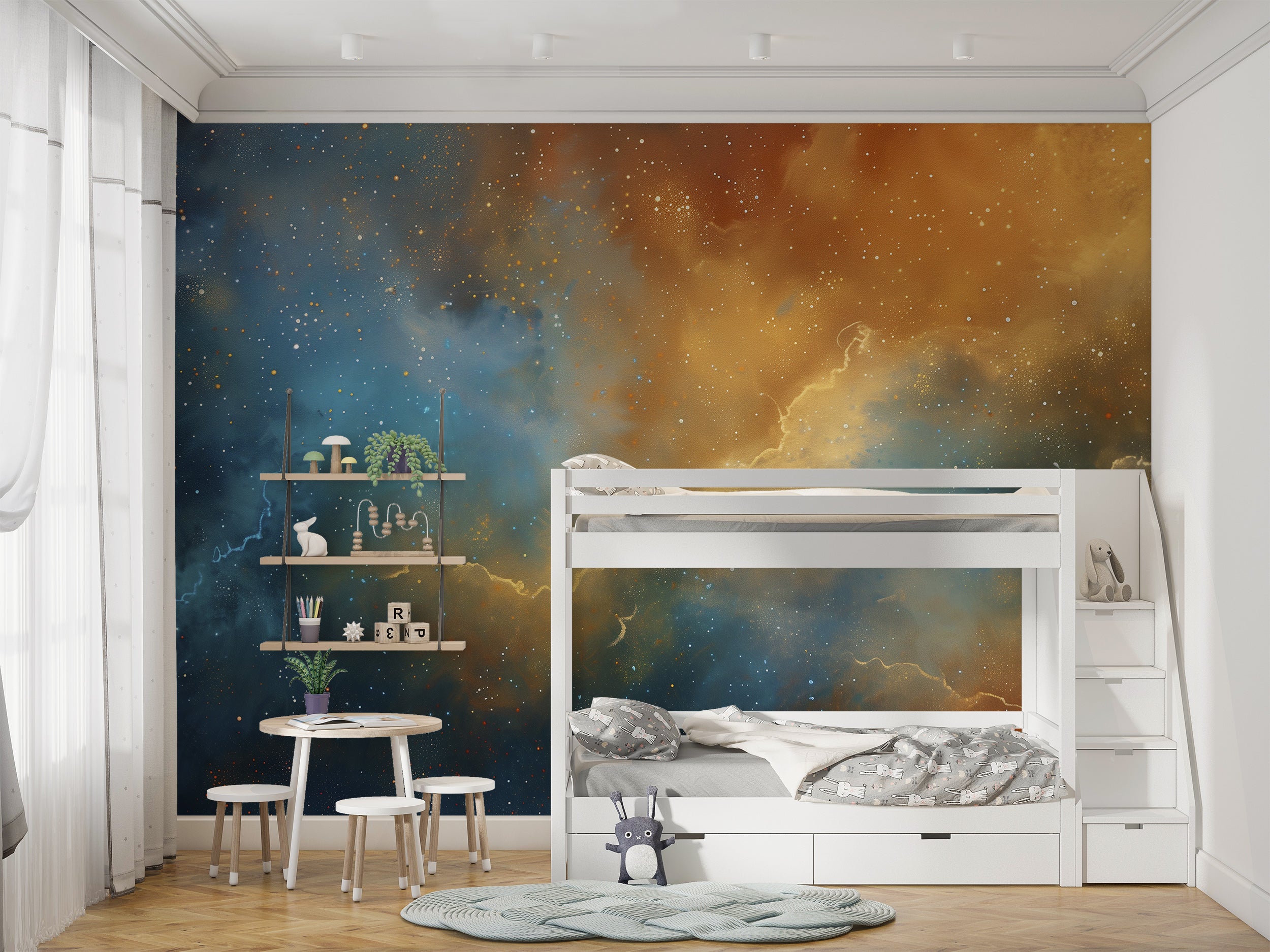 Whimsical space mural for playful room decor