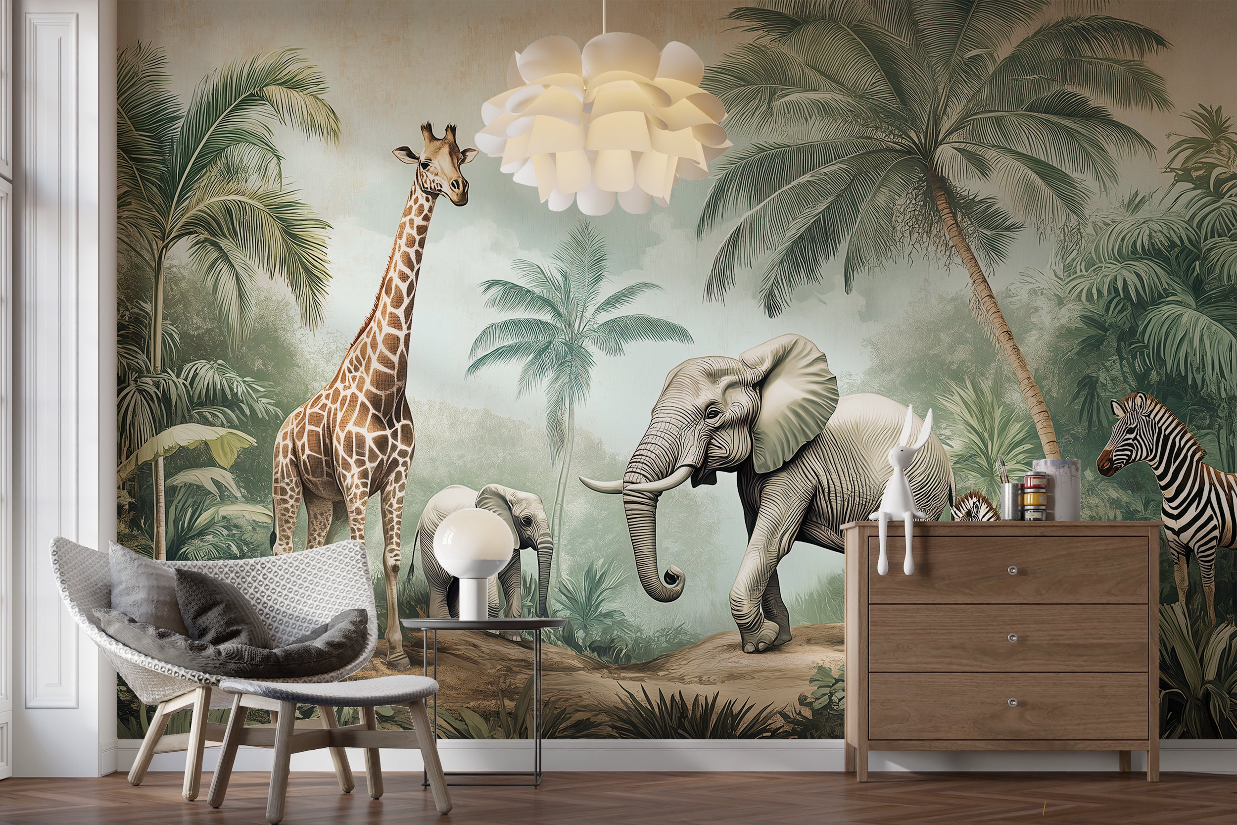 Vibrant safari wallpaper for kids' rooms