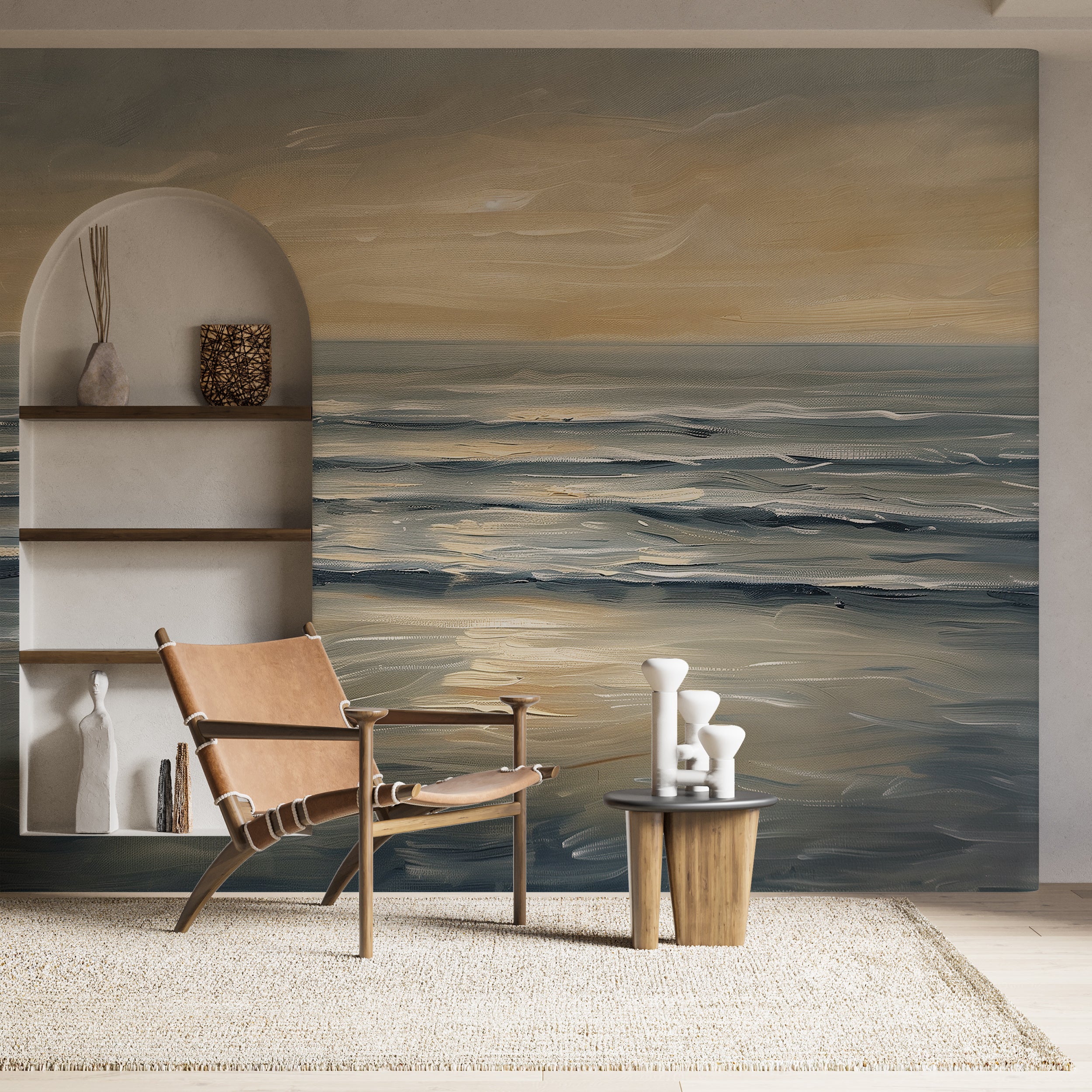 Calm ocean oil painting mural for peaceful decor
Peel and stick sea sunset wallpaper with ocean horizon