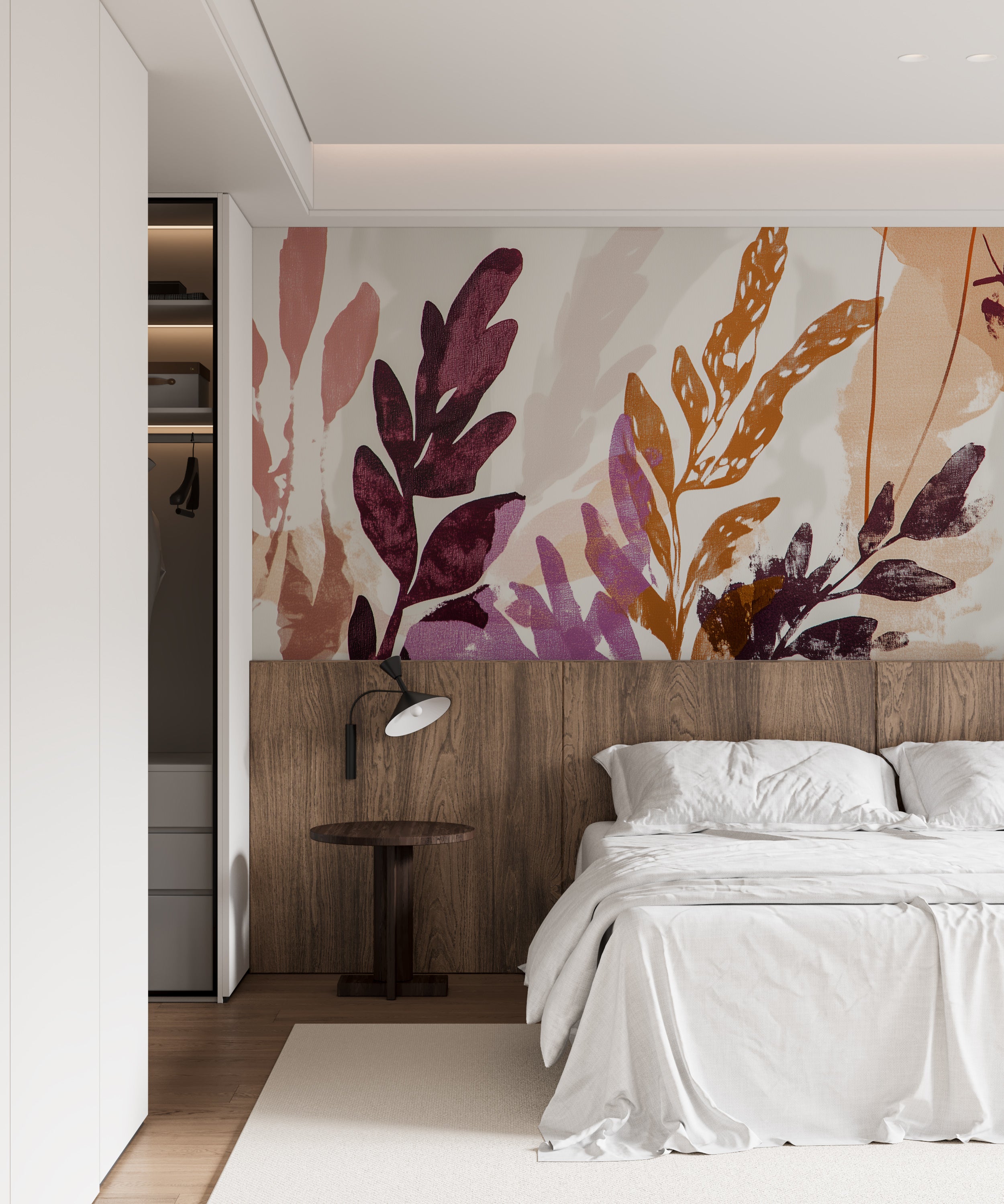 Abstract Boho Leaves Mural, Colorful Botanical Peel and Stick Wallpaper, Large Branches Removable Scandinavian Mural