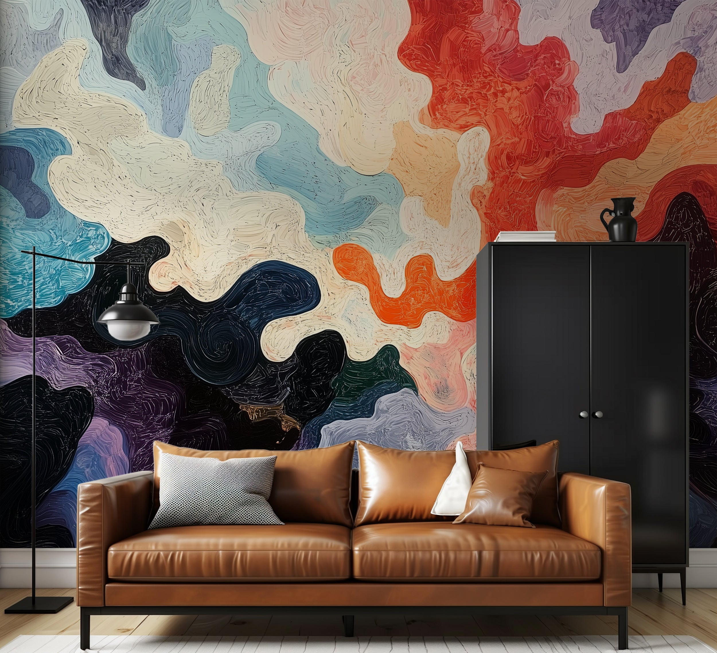 Colorful Abstract Splashes Mural, Removable Peel and Stick or Non-woven Modern Accent Wallpaper