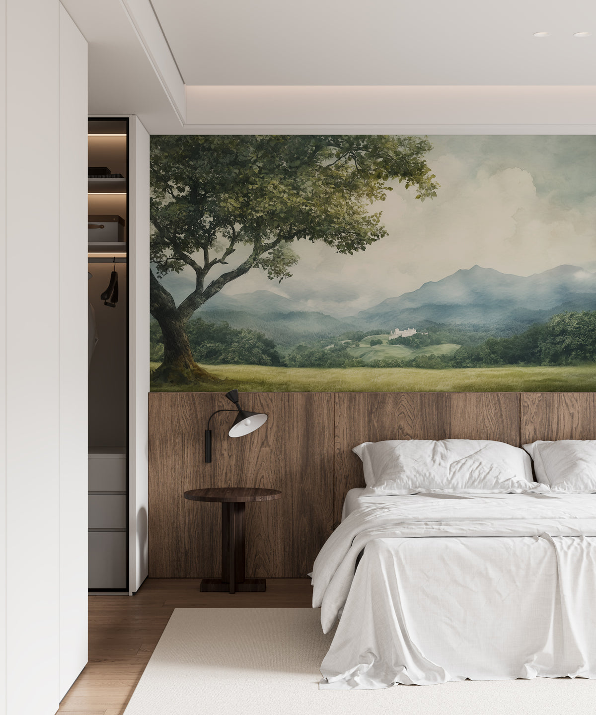 Cloudy Scenic Wall Mural - Vintage Green Mountain Valley Landscape