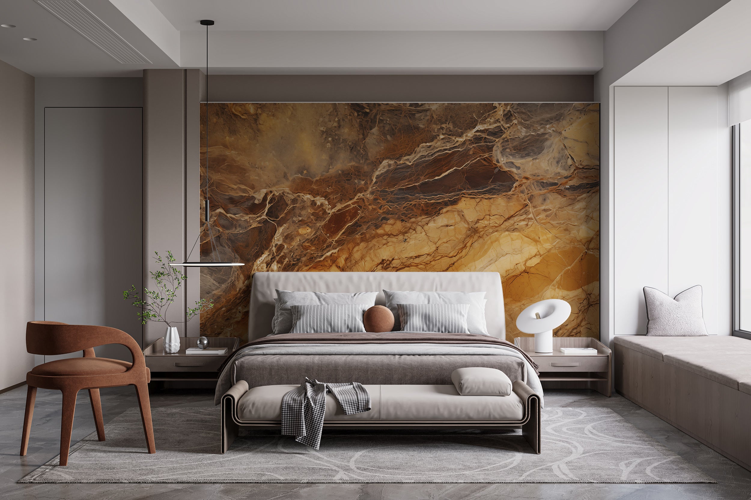 Sophisticated Brown and Gold Marble Wall Covering