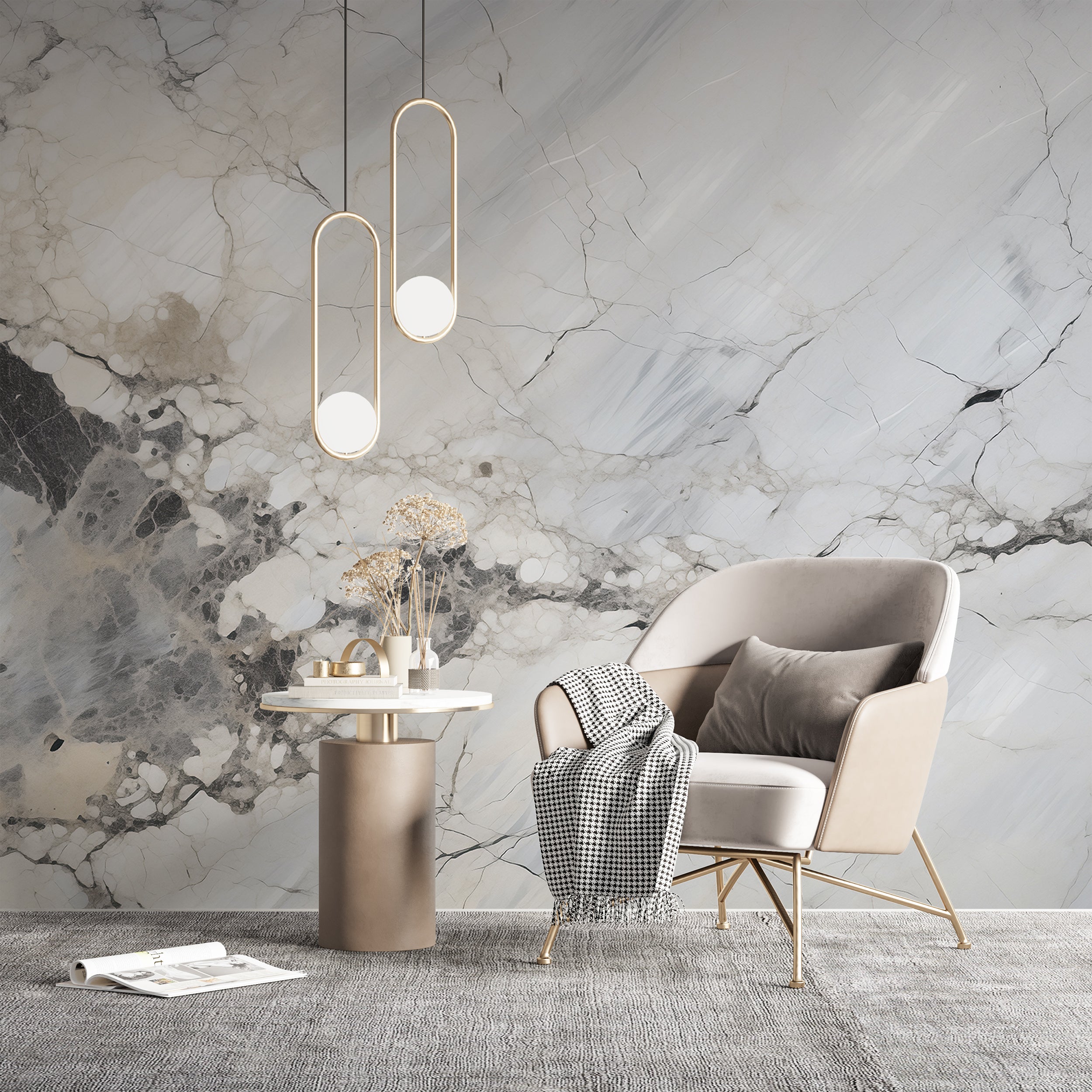 Easy-to-install Grey Marble Wall Covering
