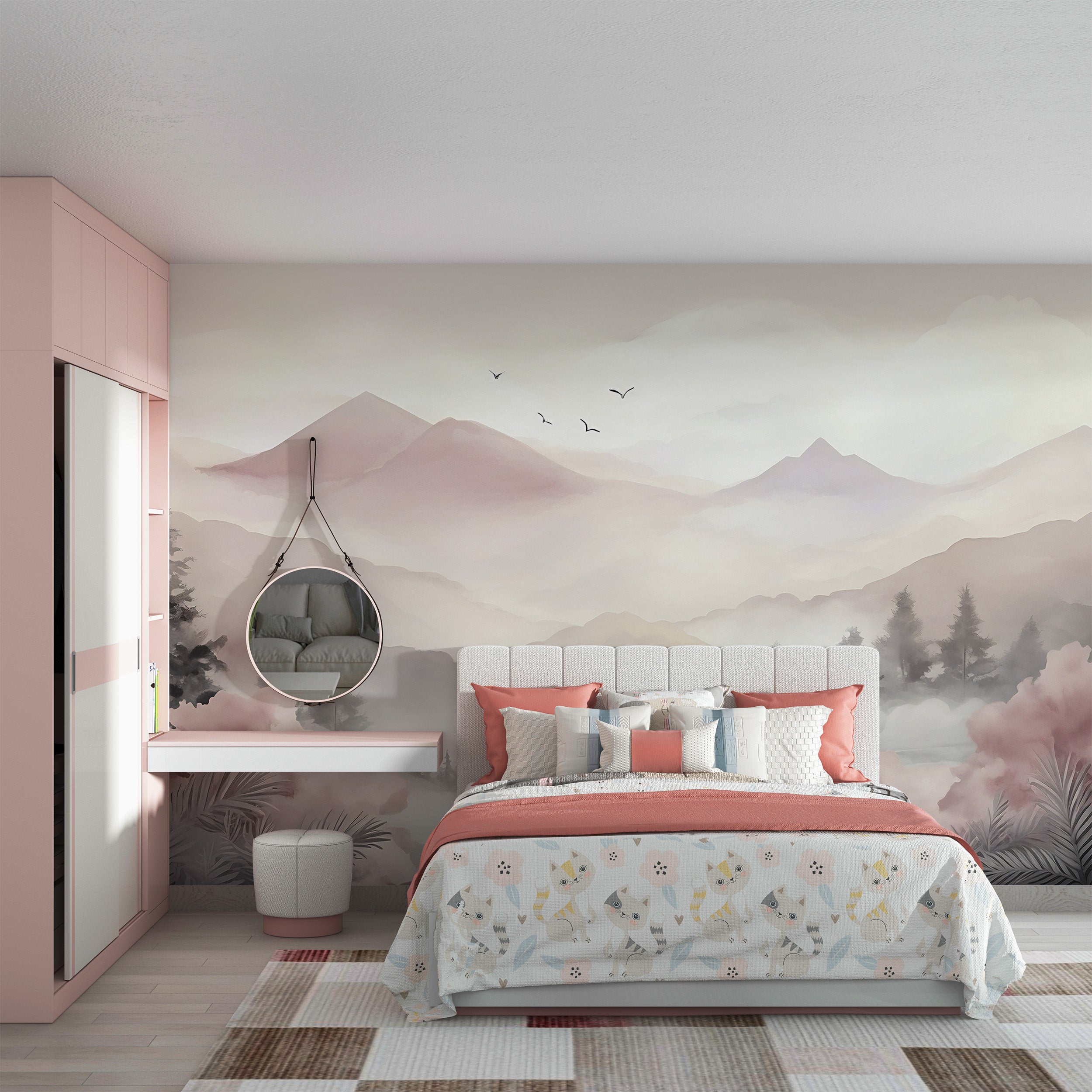 Pink Mountain Wall Covering for Children's Room