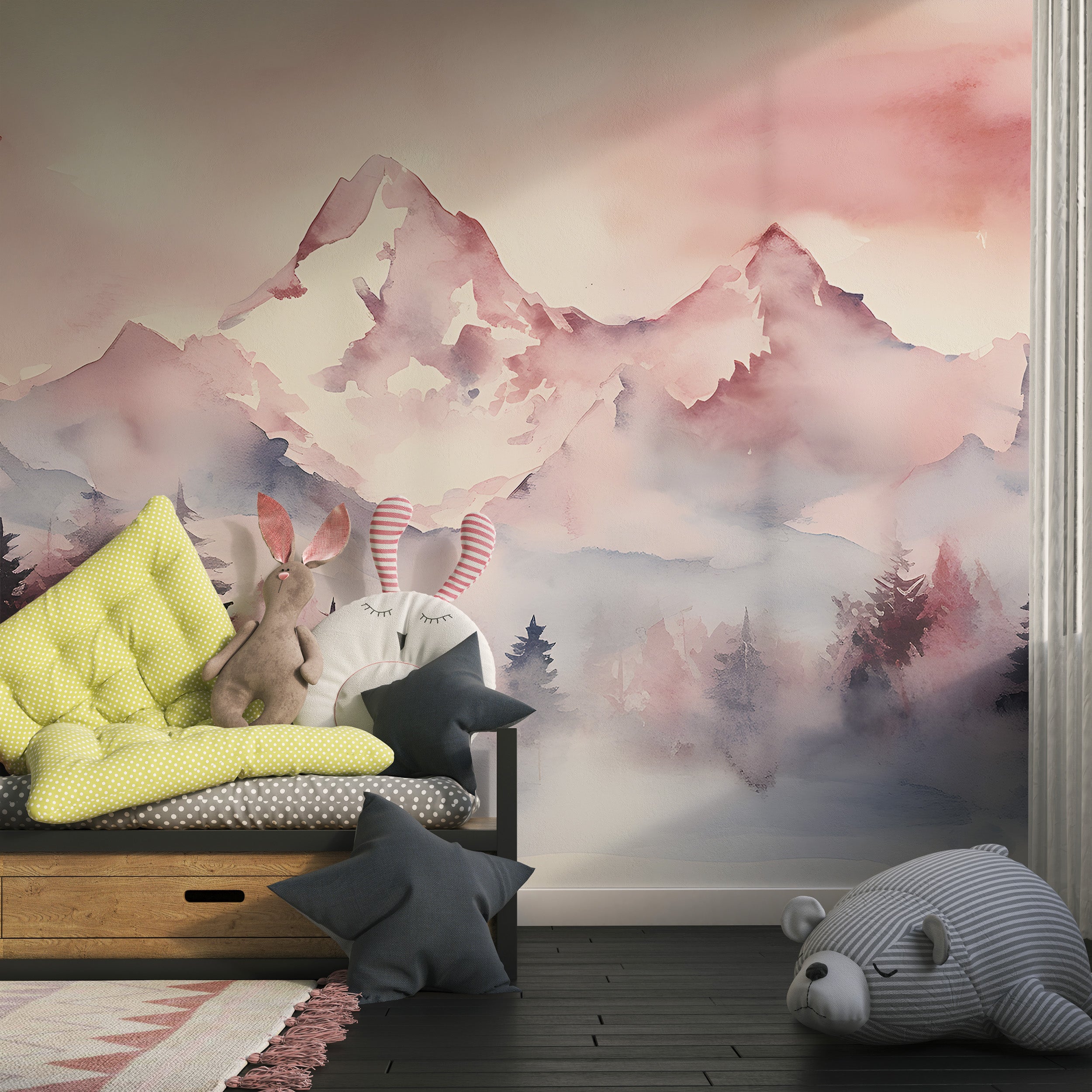 Pink Mountain Peel and Stick Wall Mural