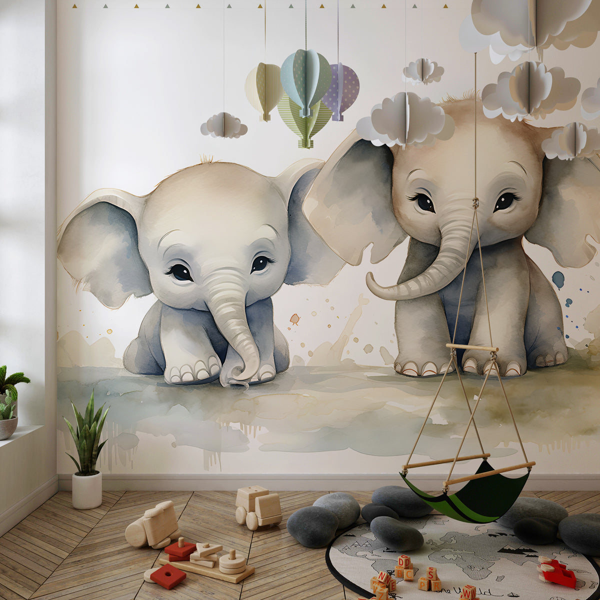 elephant wallpaper nursery
