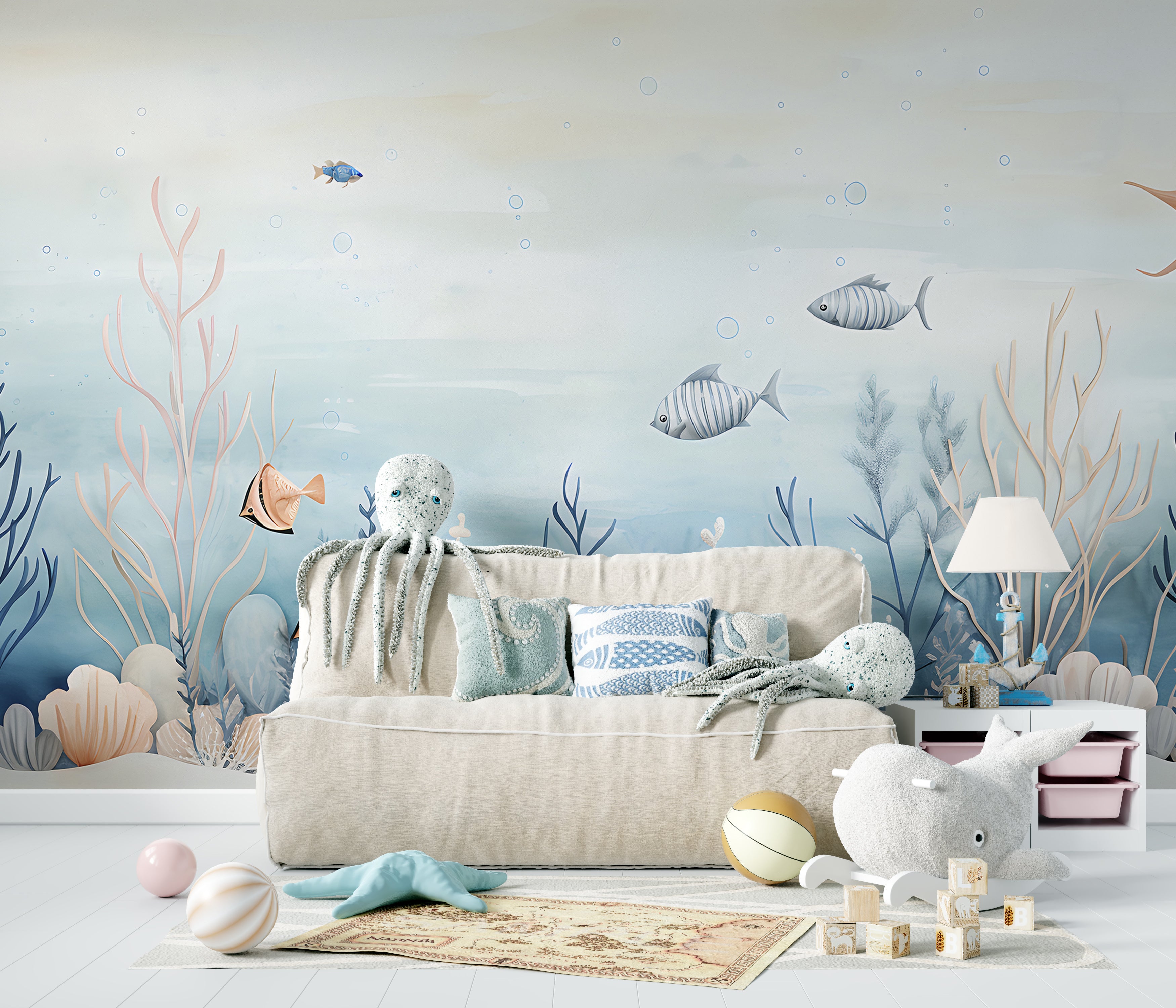Watercolor Sea Animals Wallpaper Decor