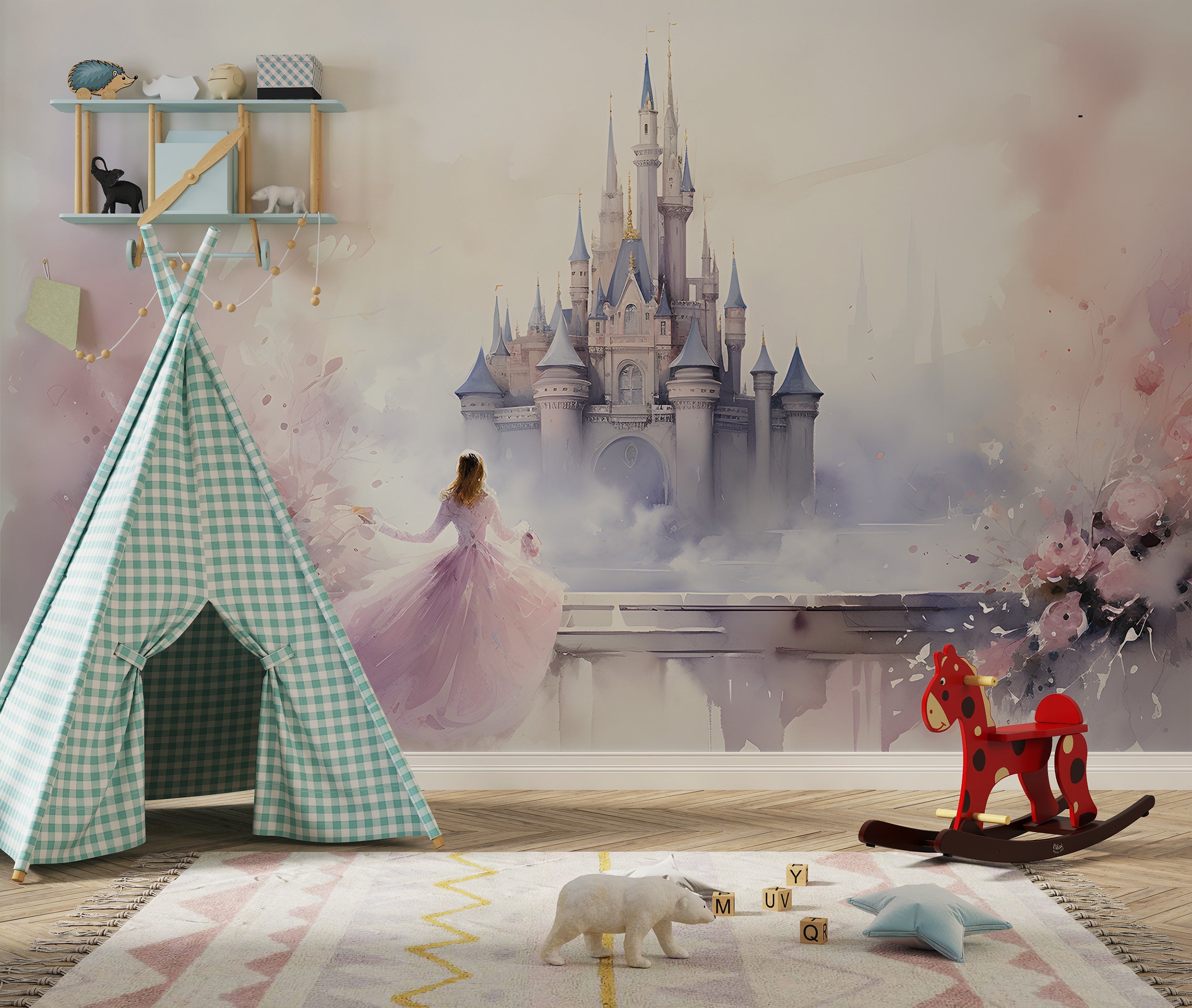 Magical Pink and Blue Castle Scene