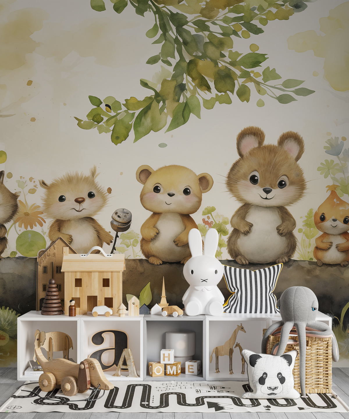 Woodland Animals Wall Mural - Watercolor Kids Forest Wallpaper