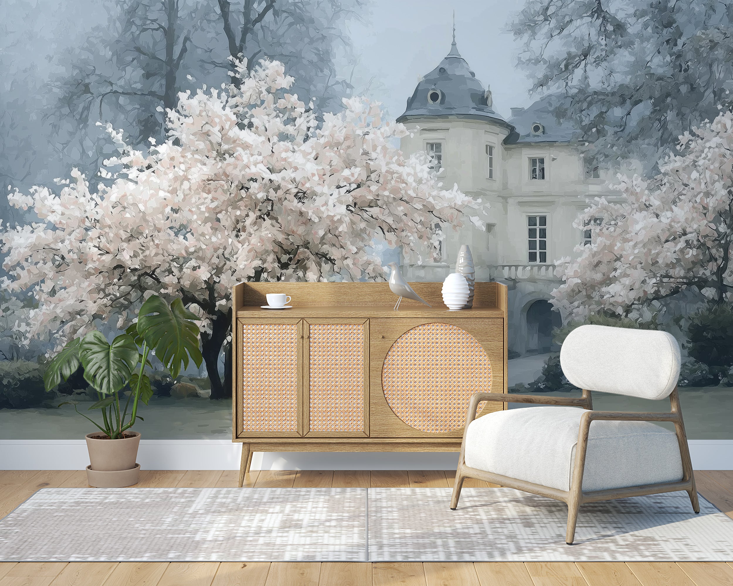 Pink blossom and castle wall art

Fairytale inspired mural for interiors