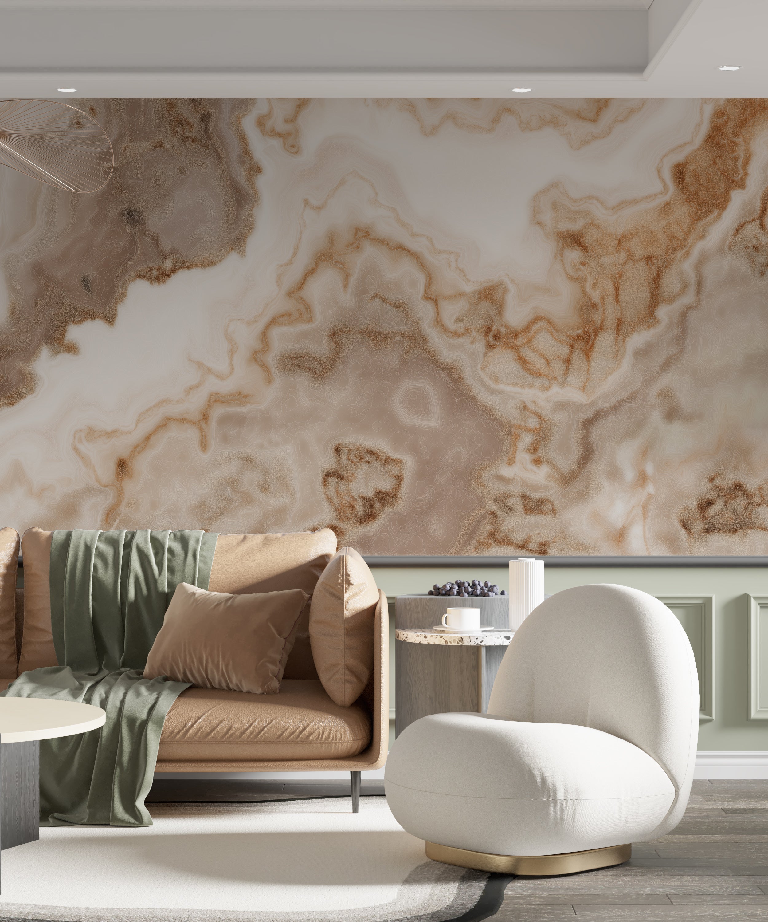 Beige Detailed Marble Wall Mural in Natural Stone Texture Peel and Stick Removable Wallpaper Decor