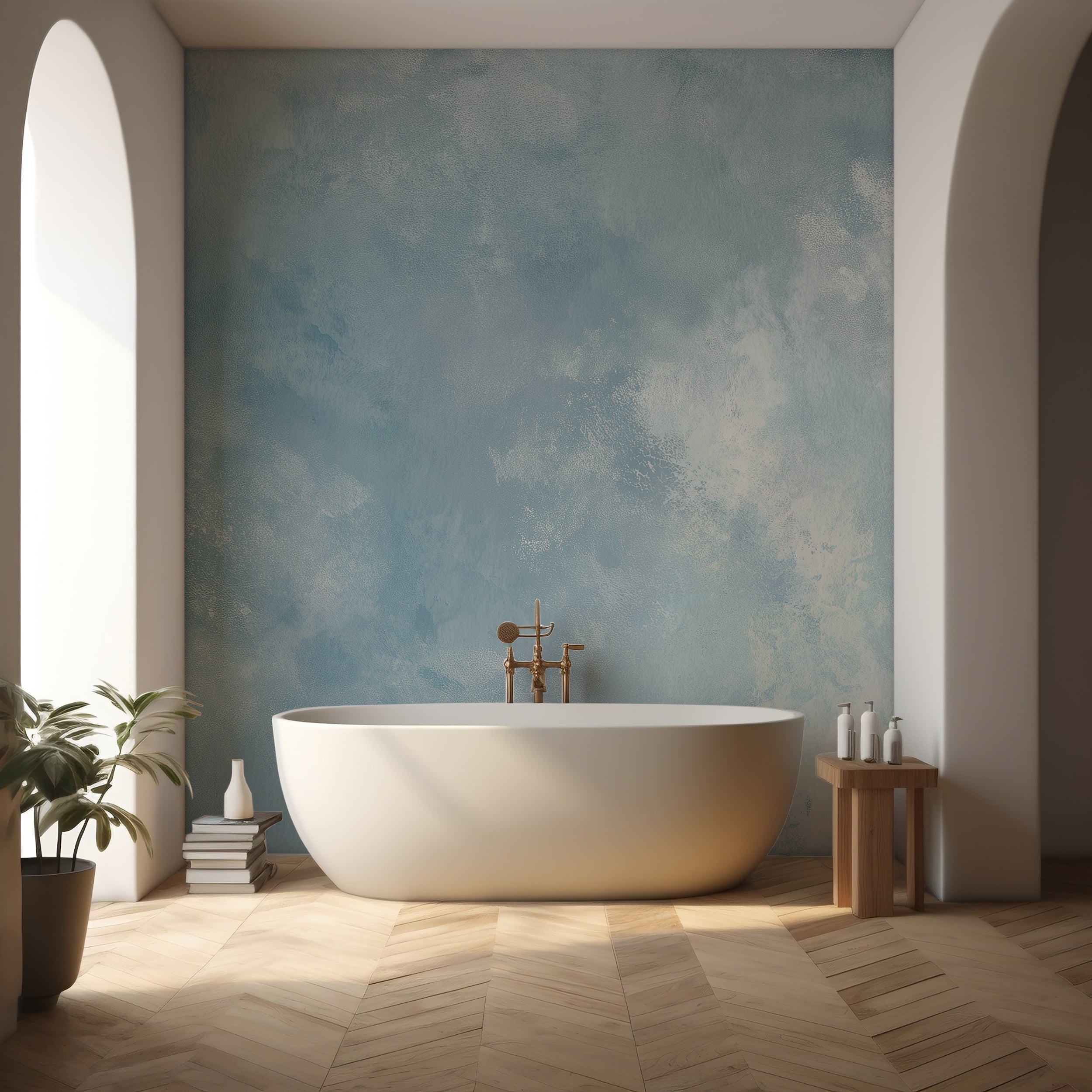 Light Blue Abstract Textured Wall Mural in Brushstroke Style Ocean Cloud Inspired Wallpaper