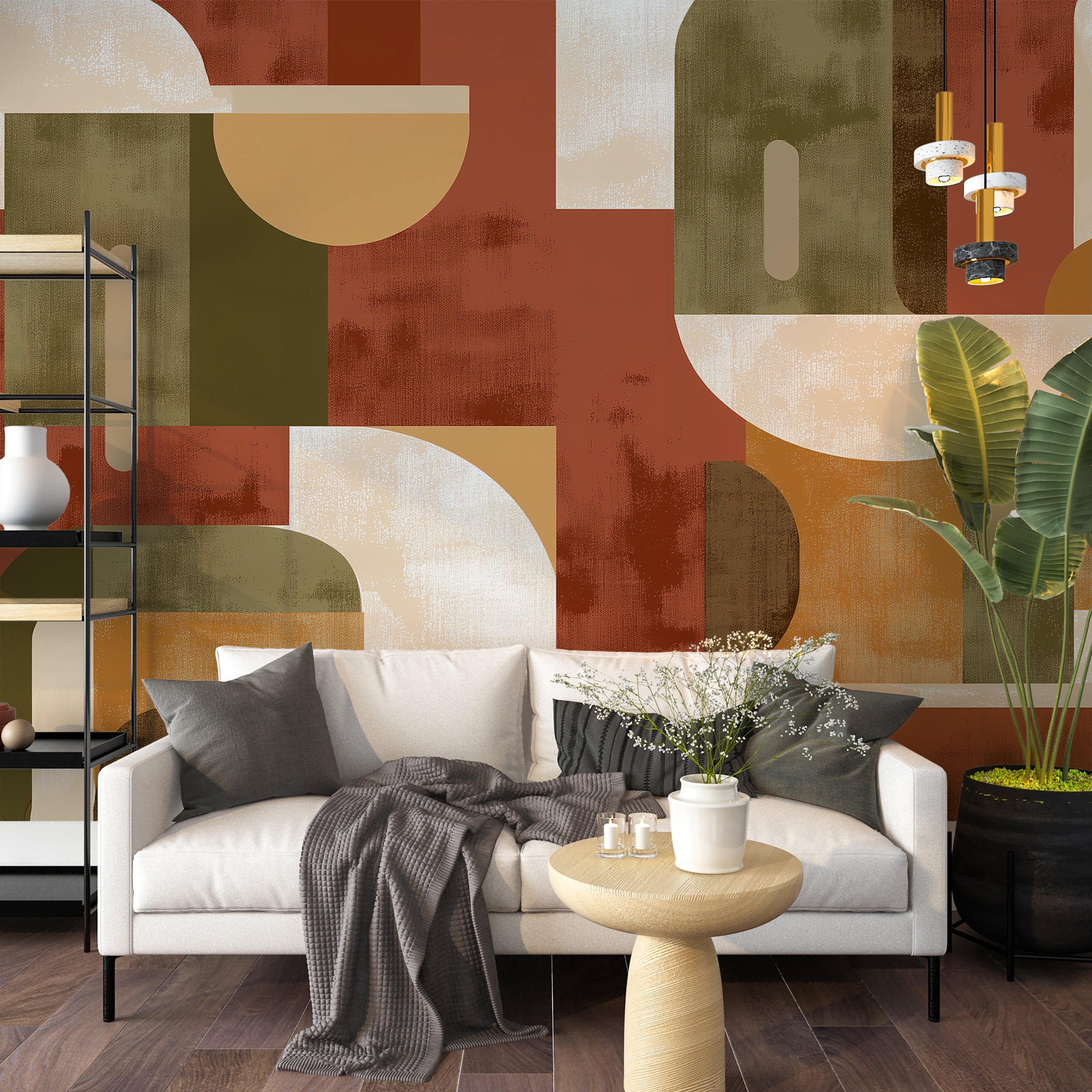 vintage mid century mural pattern
colorful retro shapes wall covering