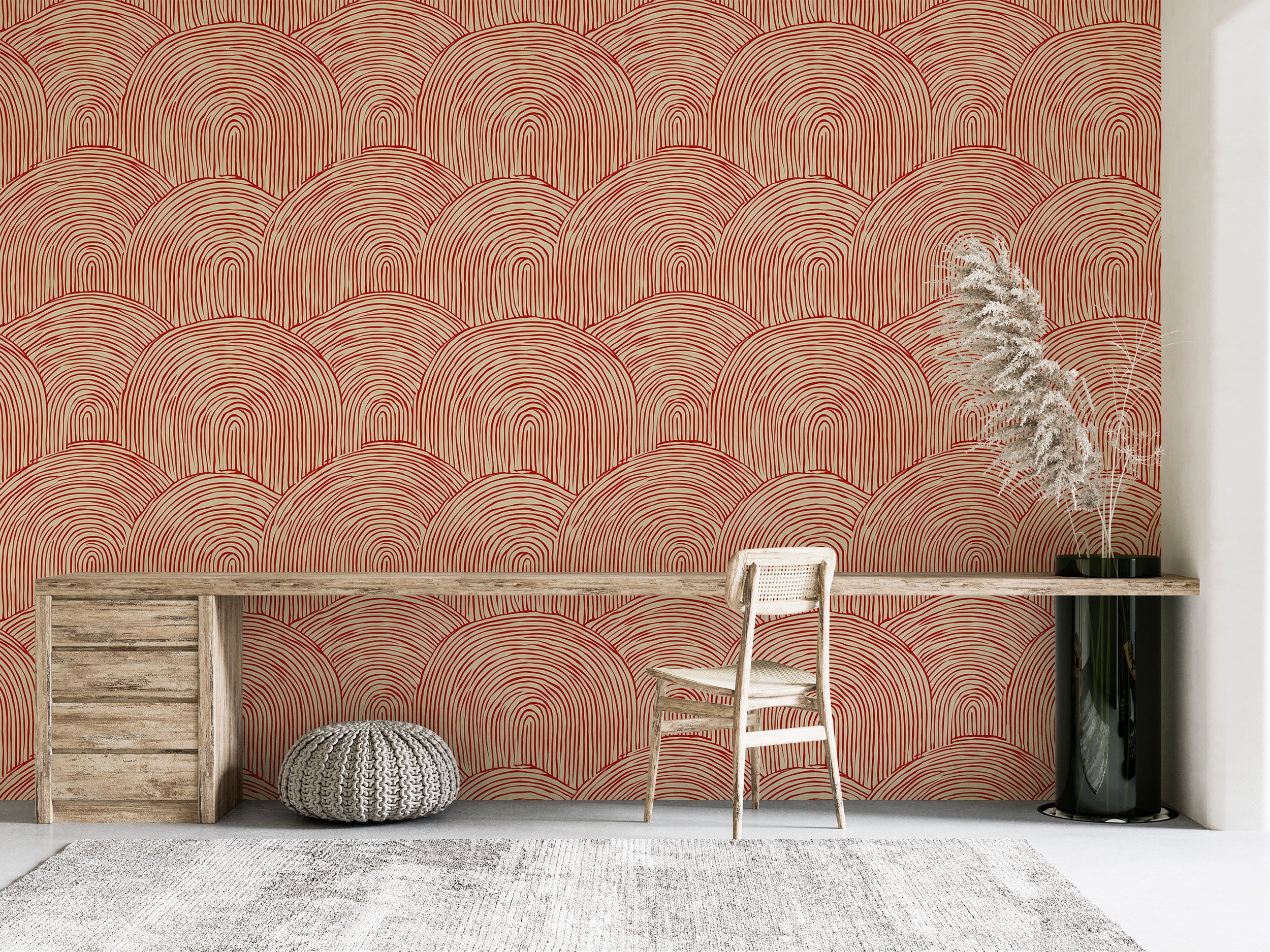 Curved contour wallpaper in red

Unique ramen line abstract design