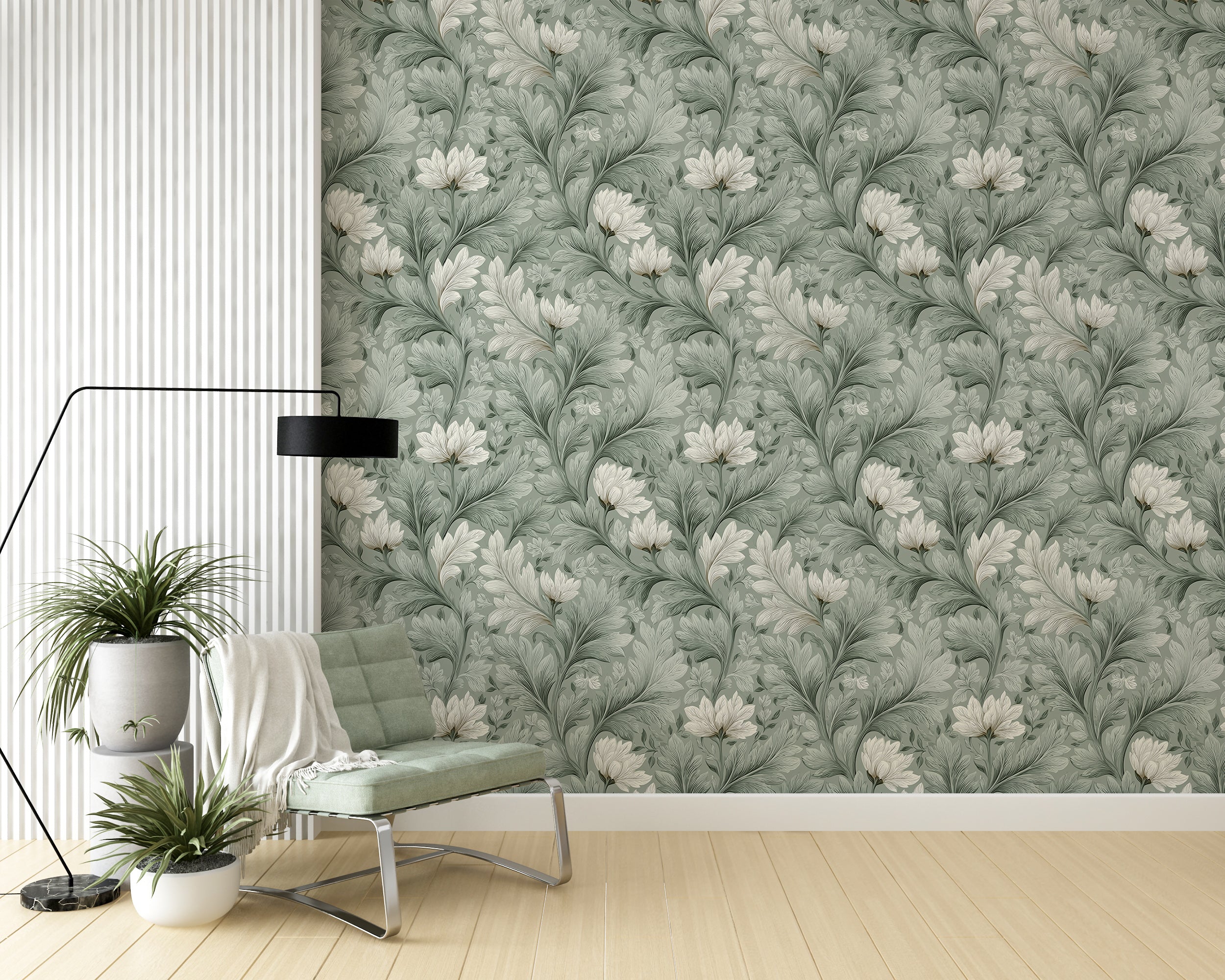 Vintage inspired botanical leaf wallpaper

Delicate white floral wallpaper pattern