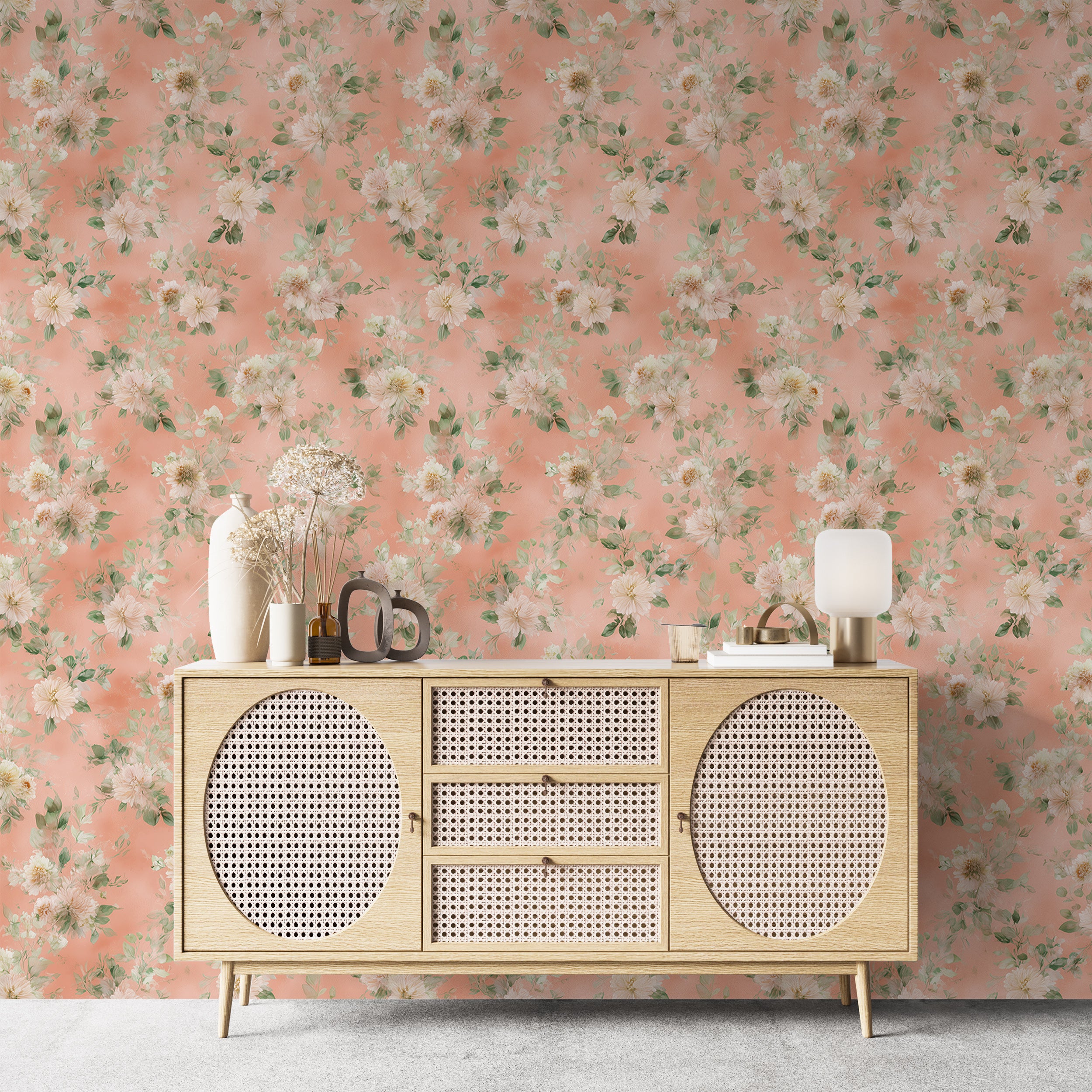 White flower wallpaper with green leaves

Romantic botanical wall covering