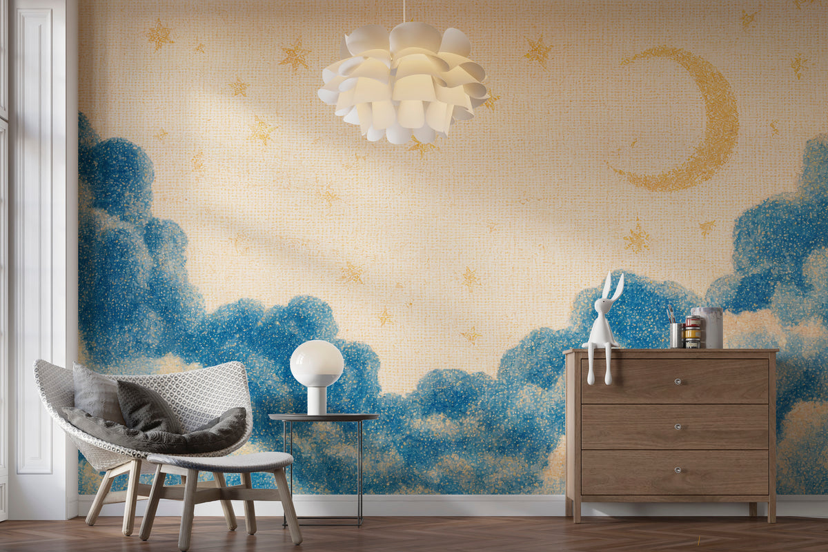 old world blue cloudscape wallpaper
distressed textile style sky wall mural