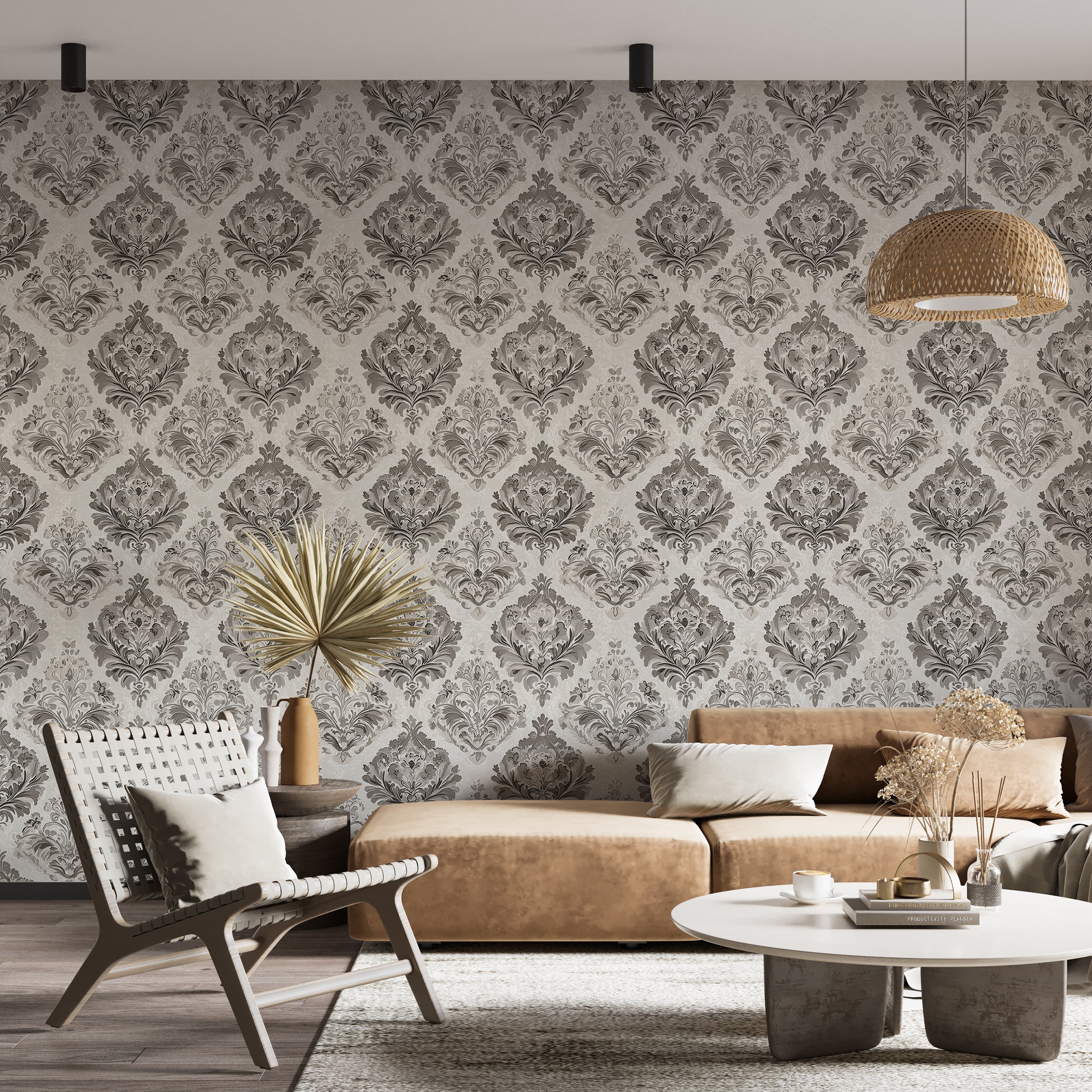 Grey and white classic pattern wallpaper for vintage decor
Peel and stick French-inspired wall decor for timeless spaces