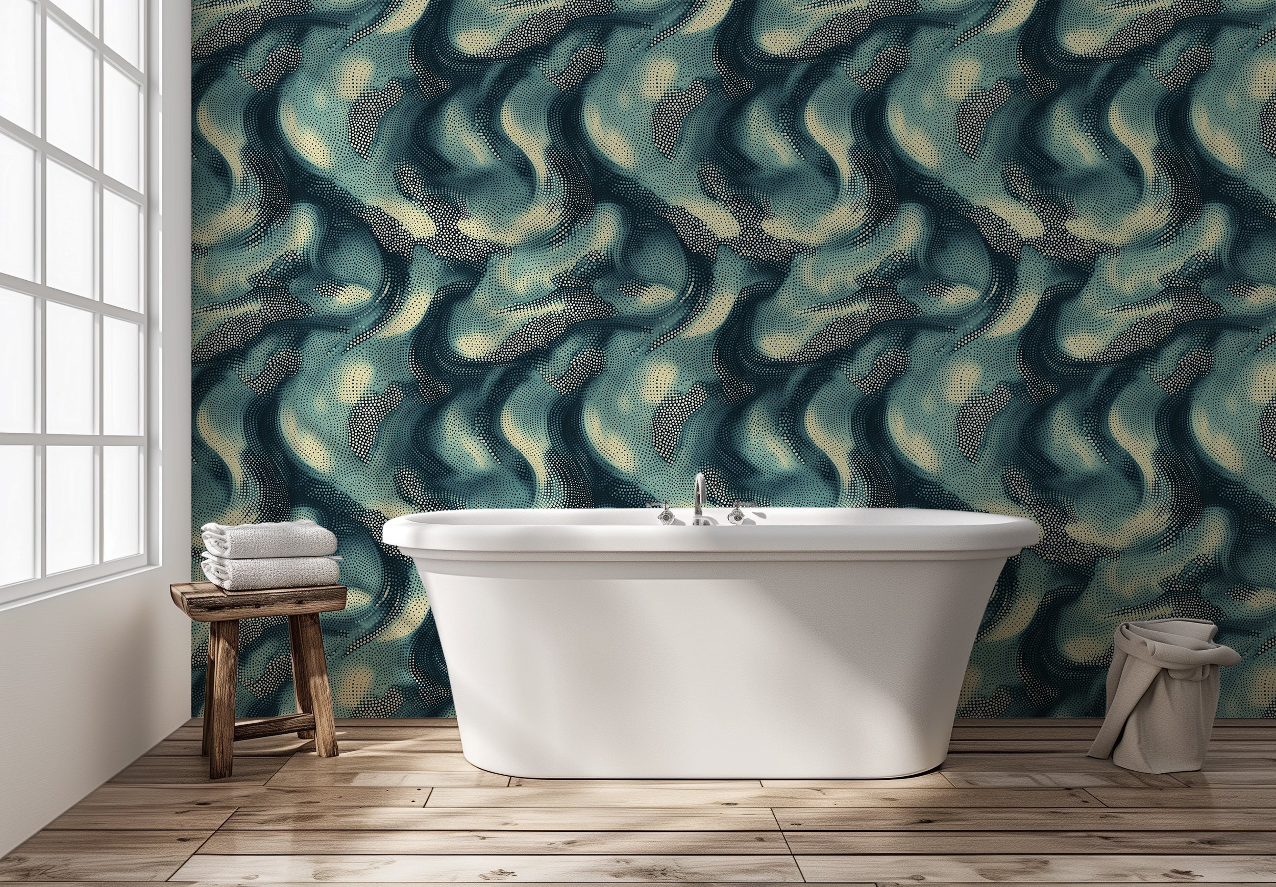 Blue and beige wavy pattern wallpaper for modern decor
Peel and stick wallpaper with ocean wave design for accent walls