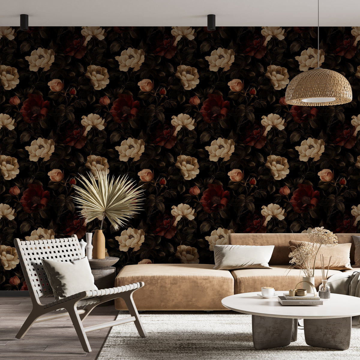 Dark Floral Wallpaper - Vintage Dark Botanical Wall Decor