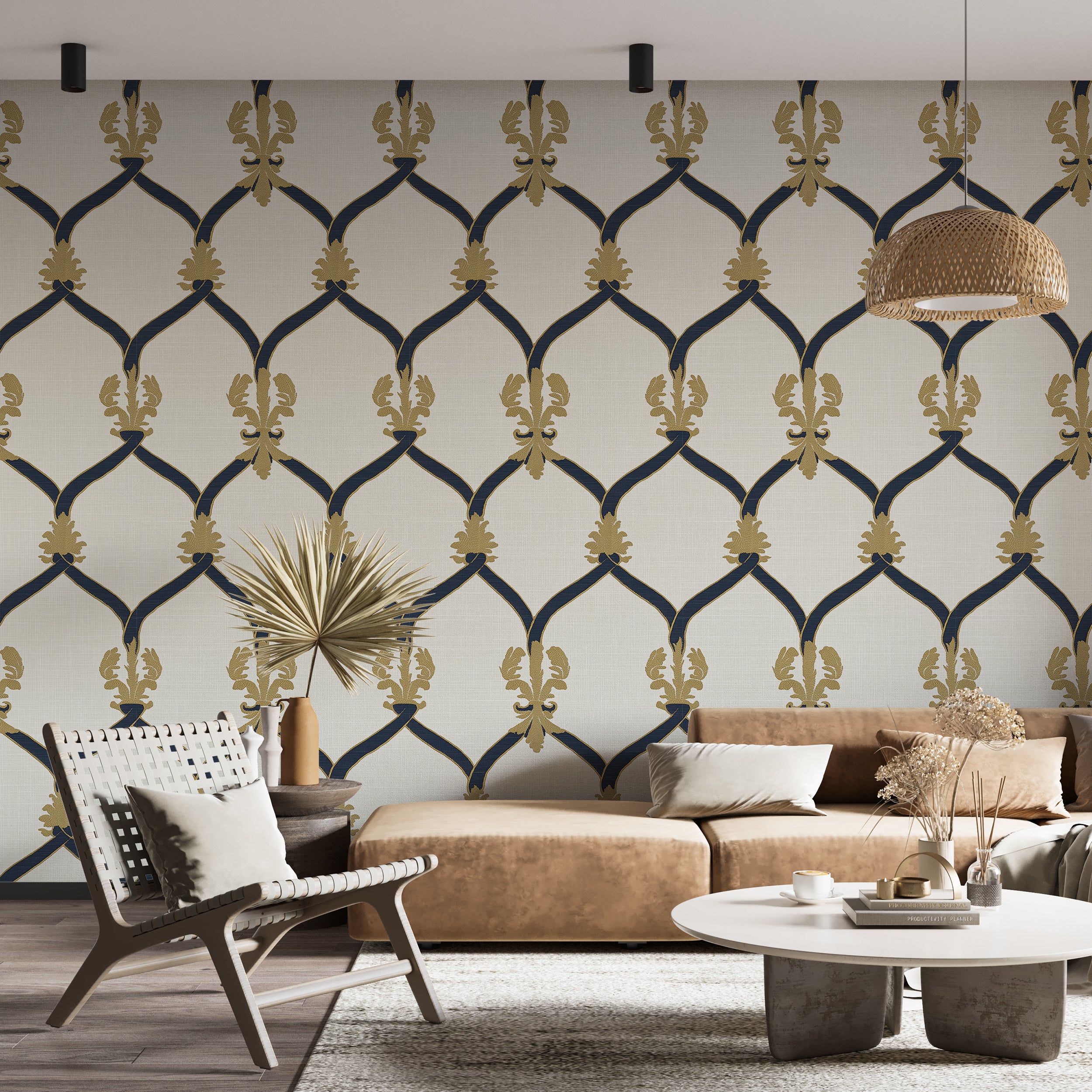 Easy-to-remove blue and gold patterned wallpaper for bedrooms
Traditional pattern wallpaper for elegant dining room decor