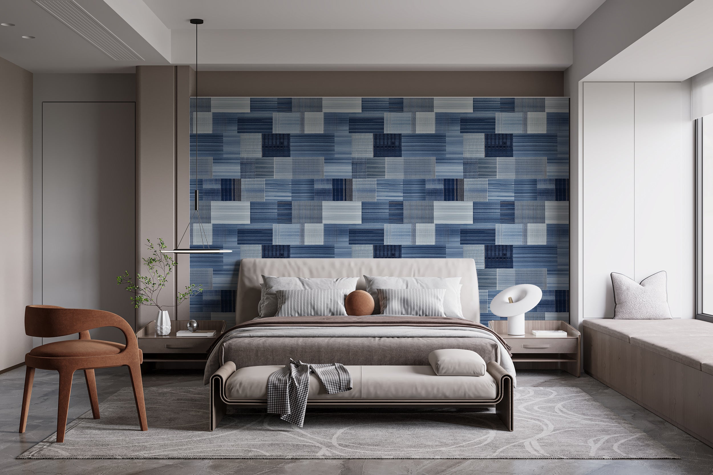 Blue Contemporary Wallpaper, Peel and Stick Blue Geometry Modern Wallpaper, Removable Blue Squares Decor