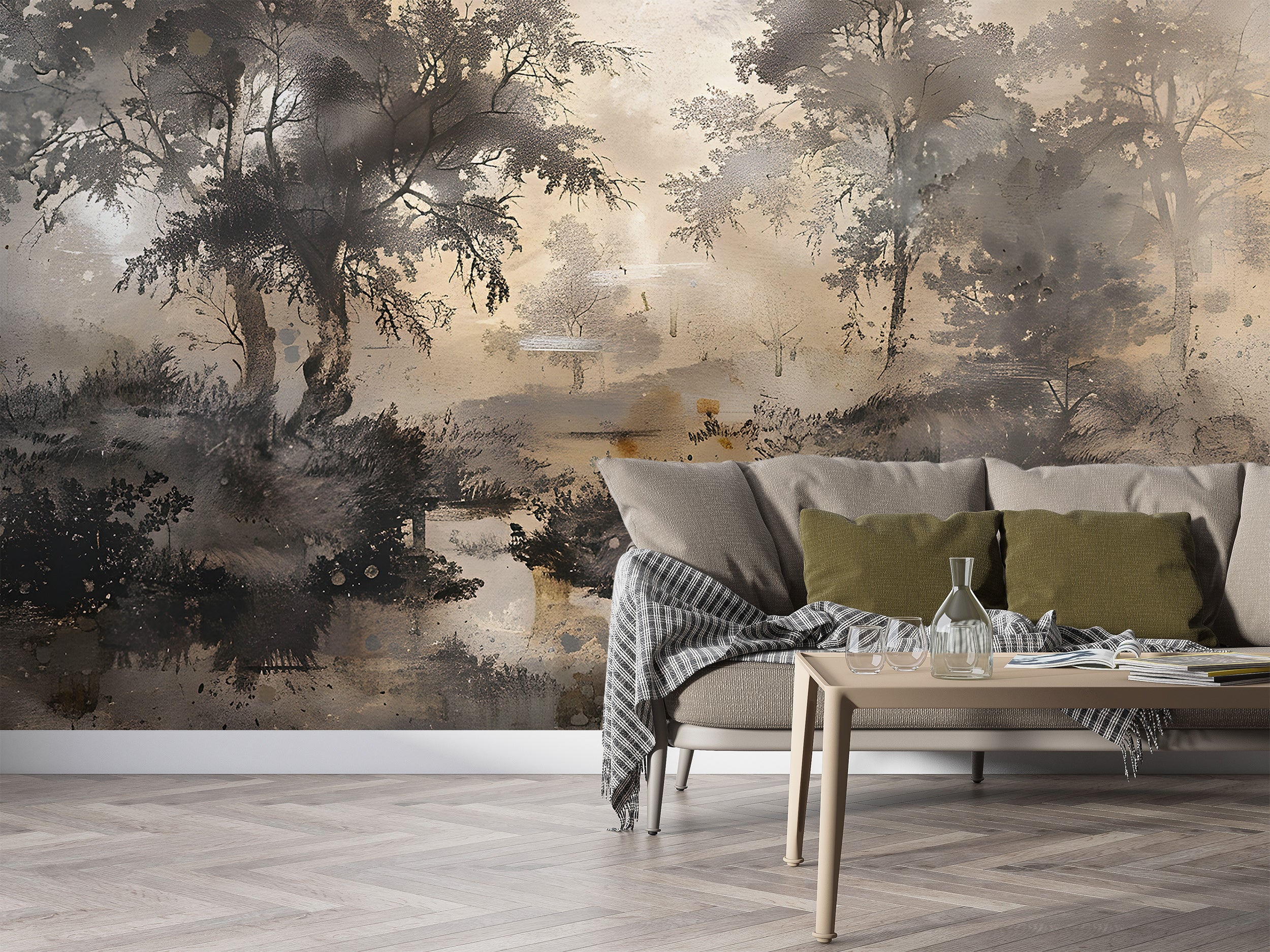 Custom Size Vintage Landscape Wallpaper Rustic Forest Wall Art for Nature Lovers