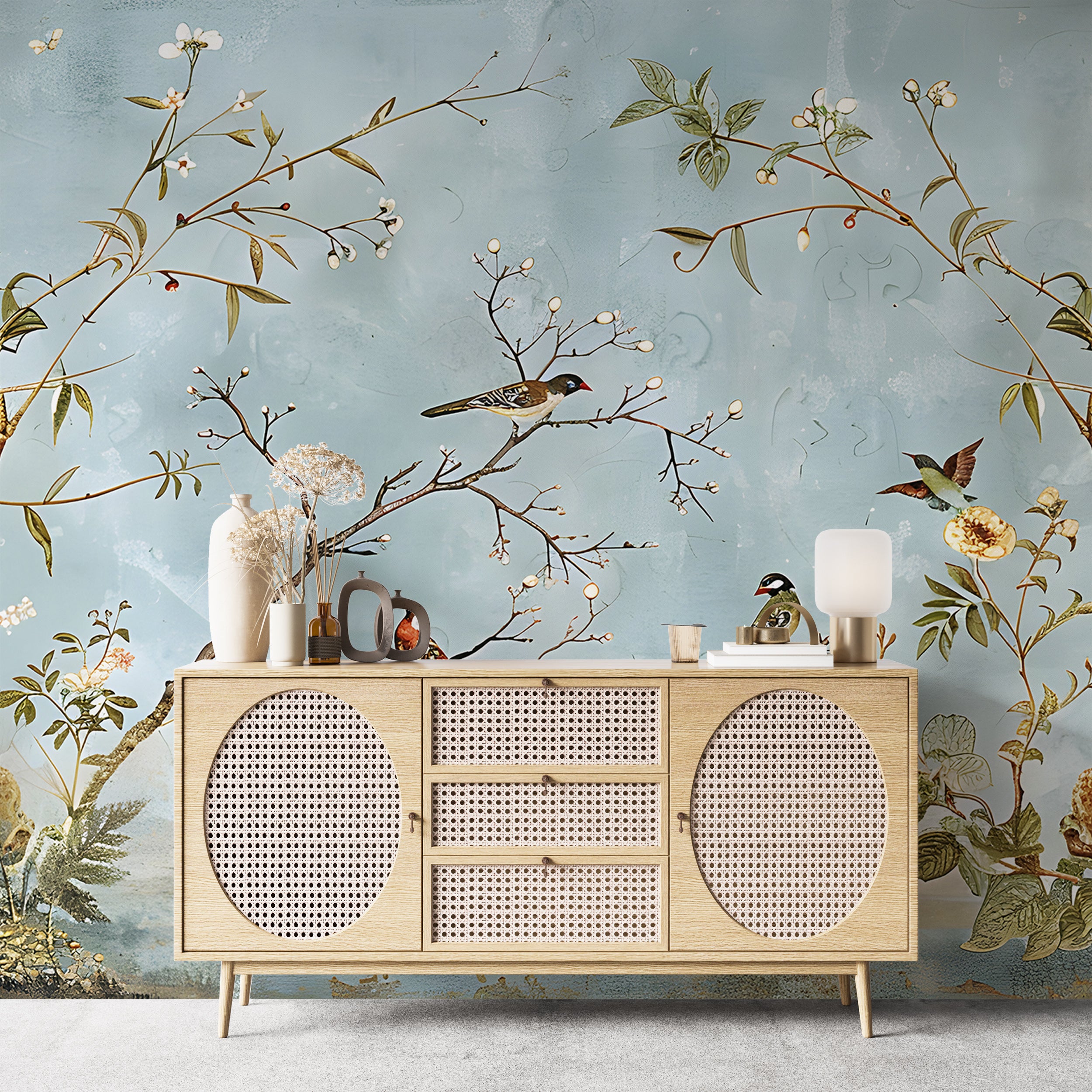 Vintage Style Wall Art with Birds on Trees