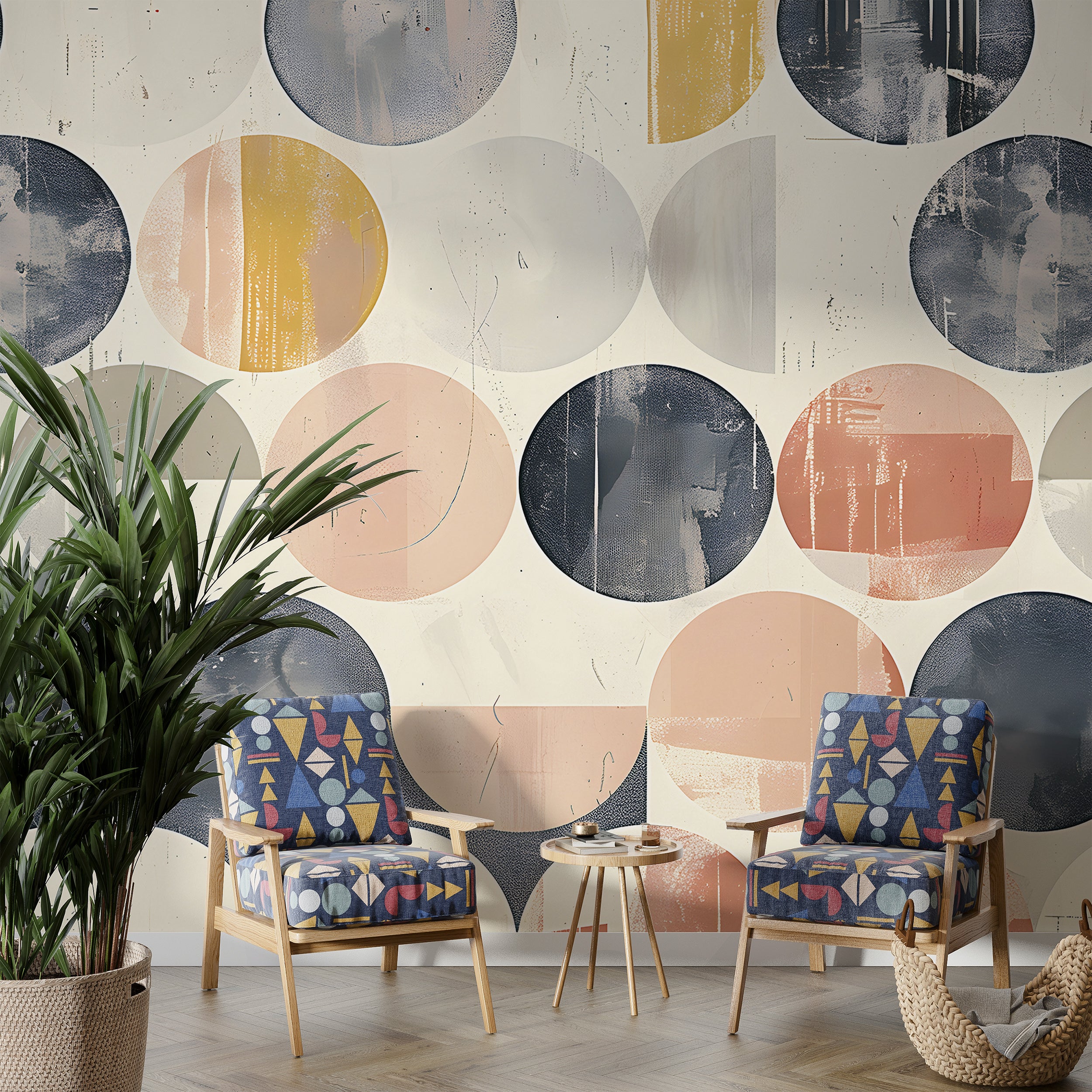 Boho Style Circles Mural in Muted Colors Abstract Geometry Wallpaper for Contemporary Decor