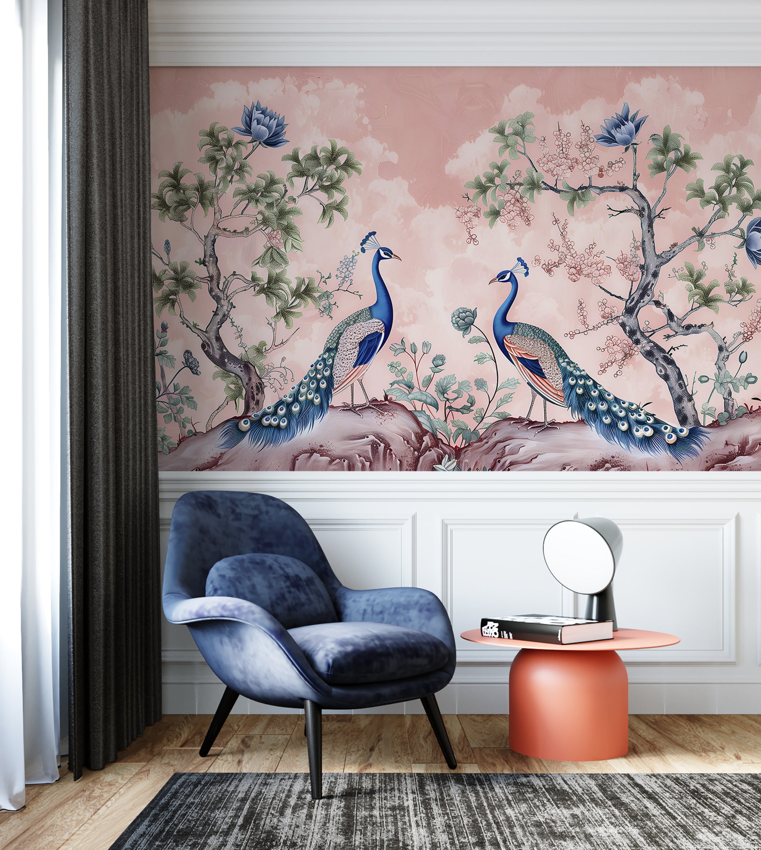 Soft Pink Peacock Wallpaper Design