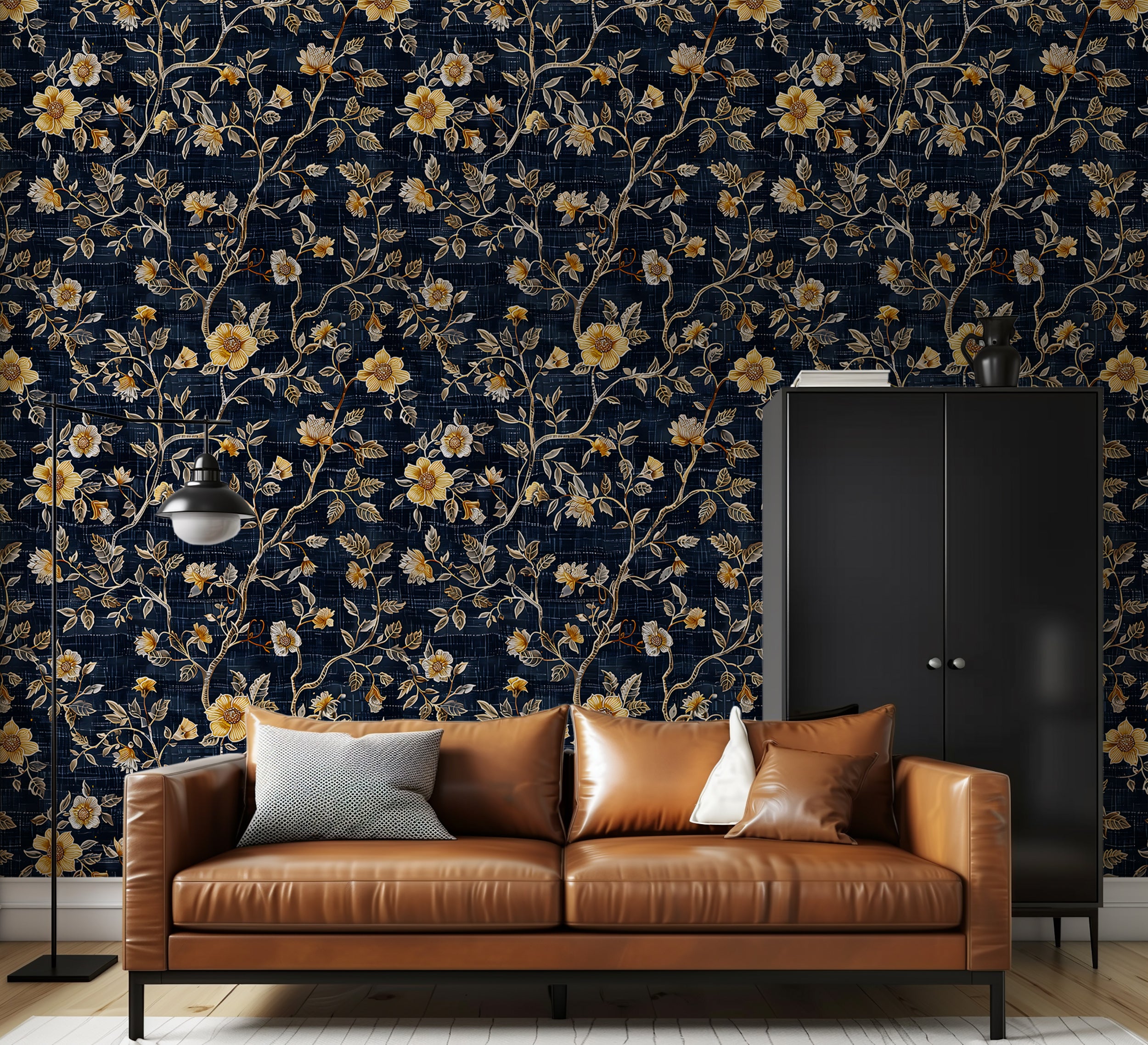 Dark floral accent wall